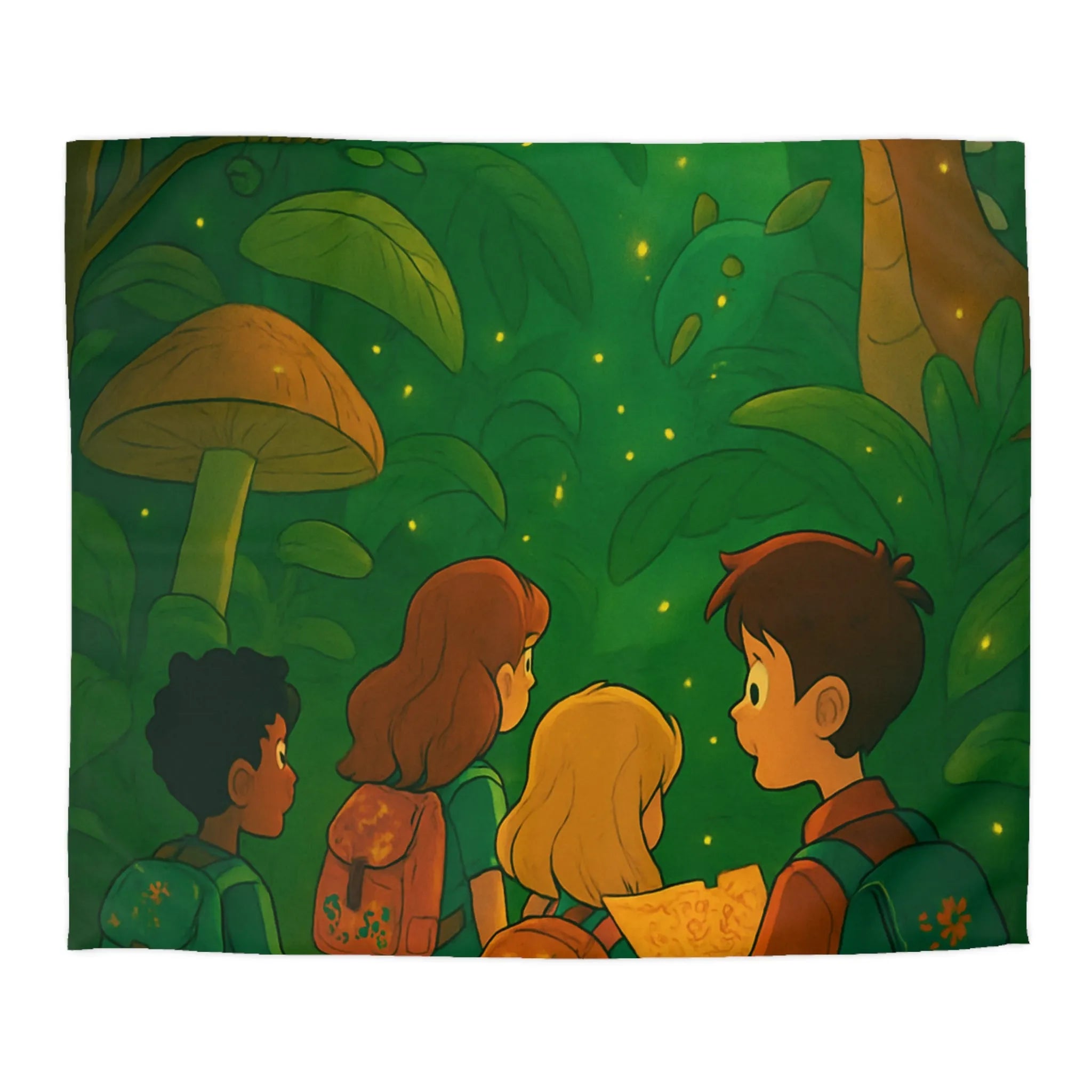 Housse de Couette Jungle Enfantine avec Créatures Magiques et Explorateurs Aventureux