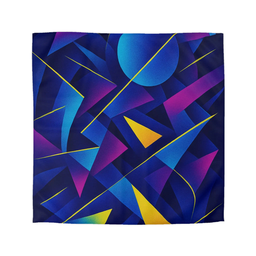 Housse De Couette Bleu Sombre Géométrique Avec Touches Jaunes Et Violettes Vibrantes