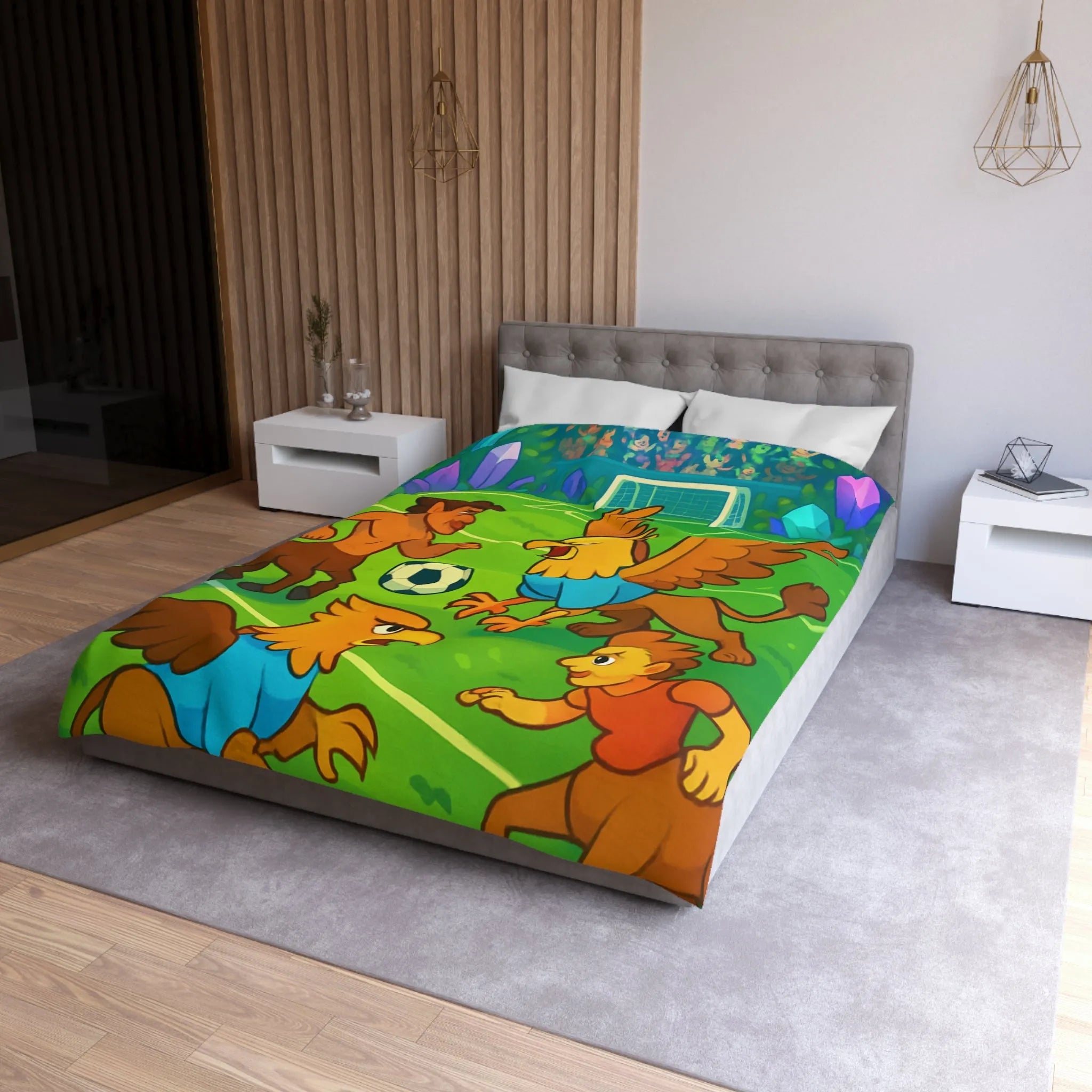 Housse de couette football fantastique avec centaures et griffons sur terrain magique