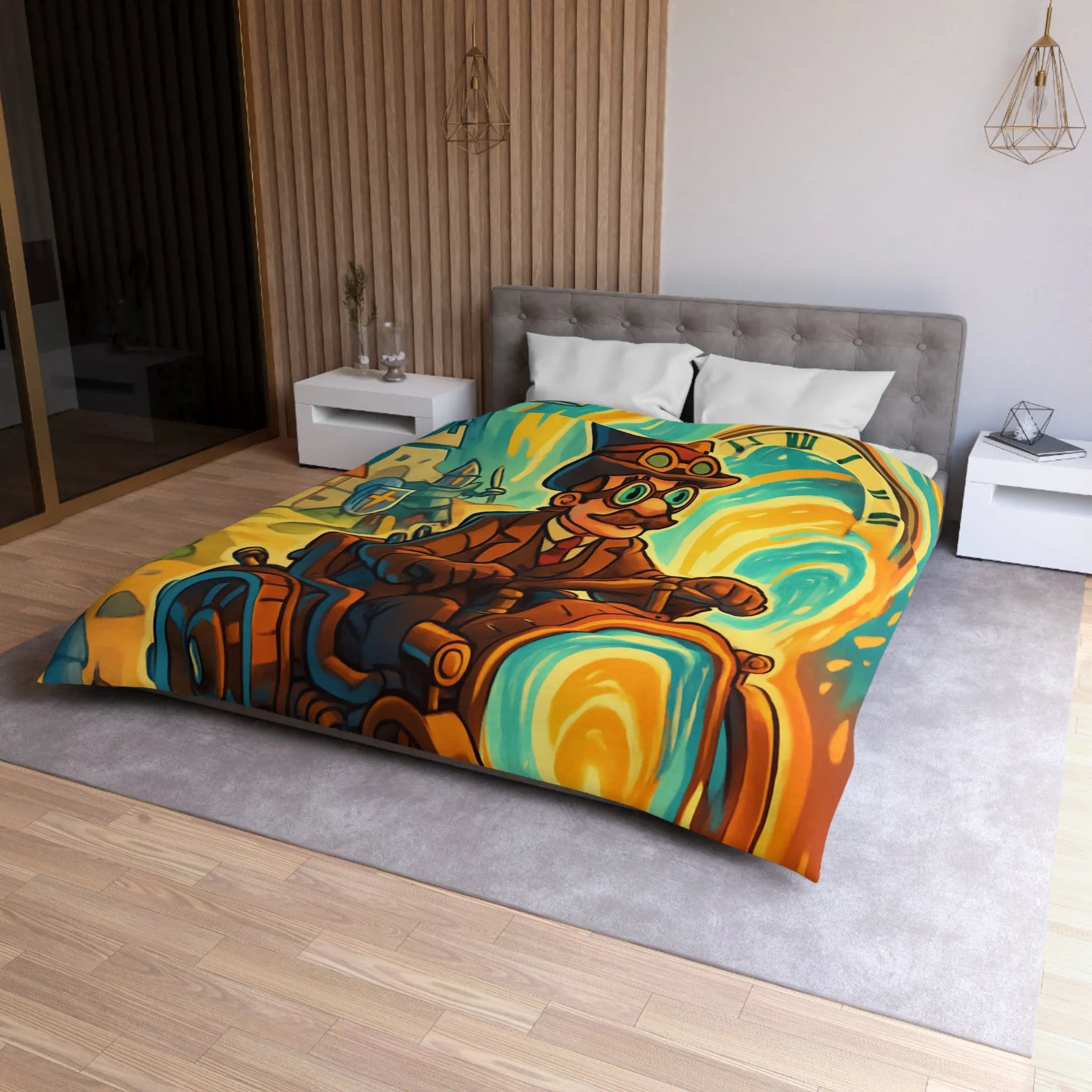 Housse de Couette Fantaisie : Voyageur Temporel en Machine Étrange Tourbillonnant à Travers Époques