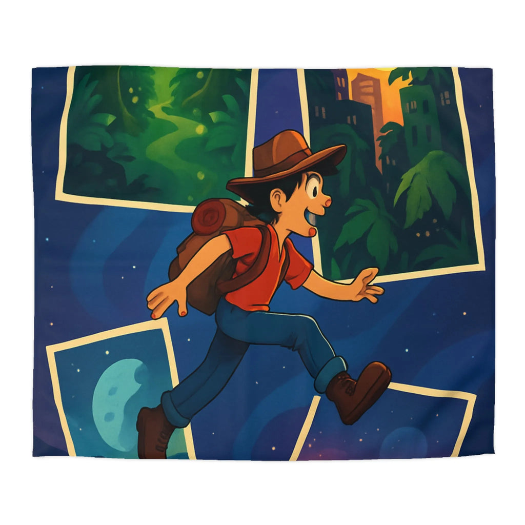 Housse de couette colorée avec illustrations d'aventure forêt, ville, désert, espace