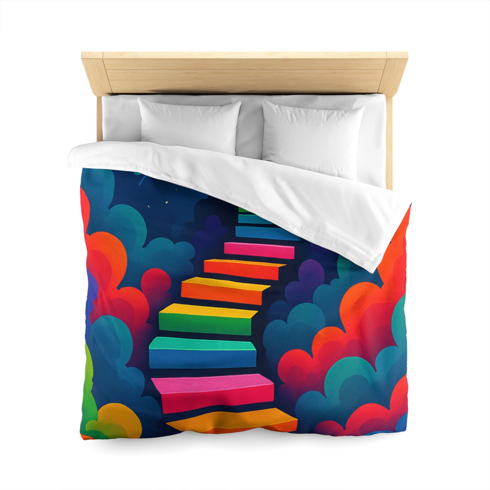 Housse de Couette Rêve d'Escalier Arc-en-Ciel avec Musicien et Oiseaux Colorés