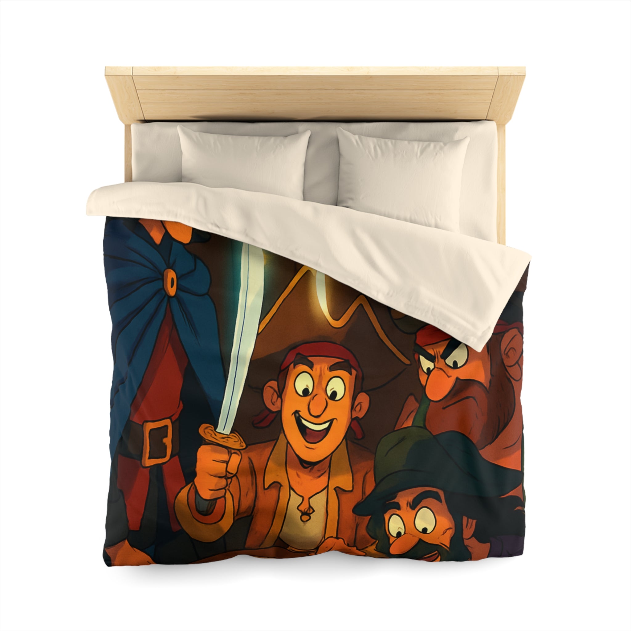 Housse de Couette Pirate Cartoon avec Carte Trésor et Équipage Sous Lampe