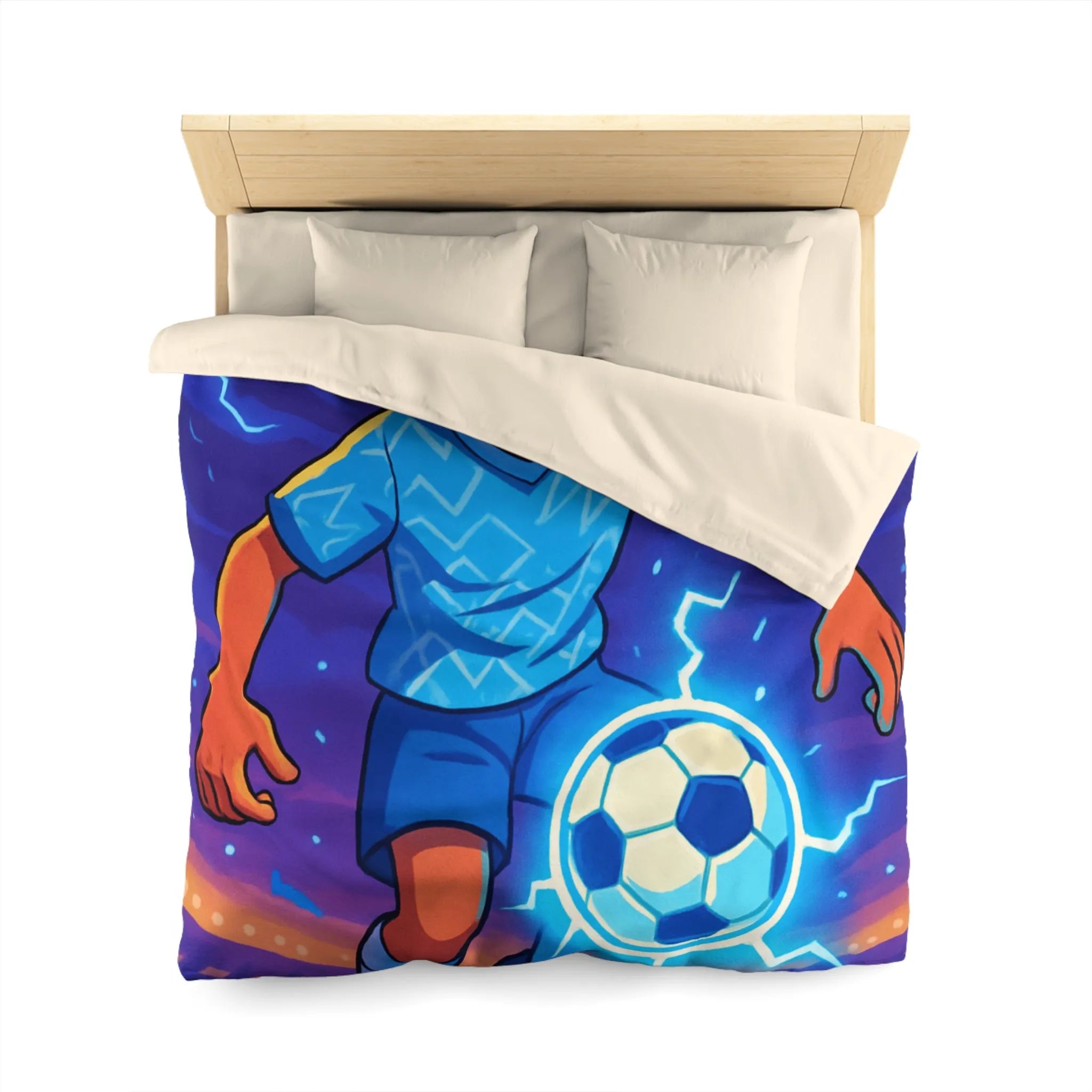 Housse de Couette Enfant Football Éclair Bleu Lumière Dynamique Jeu Sportif Aventure