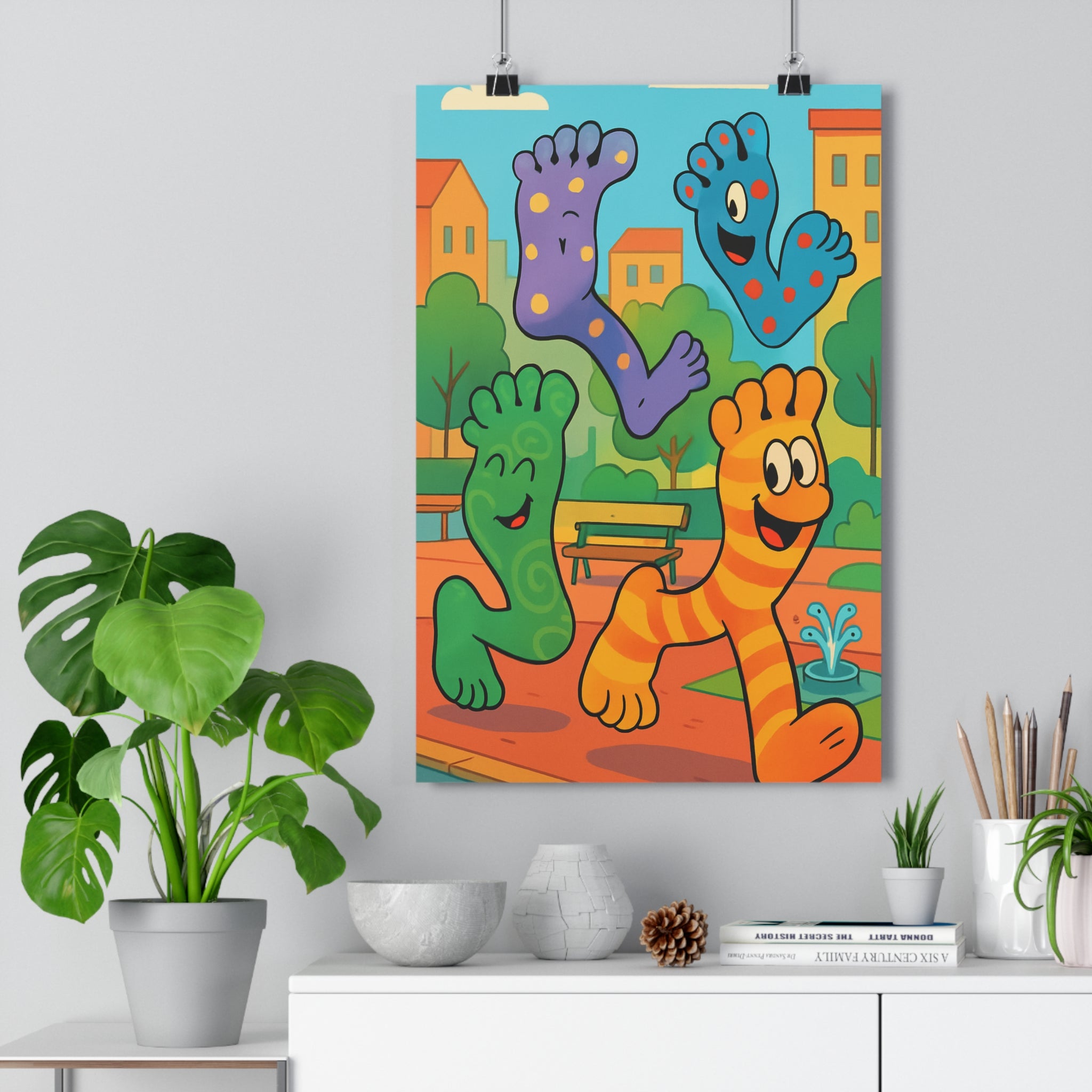 Poster décoratif cartoon violet bleu vert orange joyeux enfant chambre salon amusant géant ludique