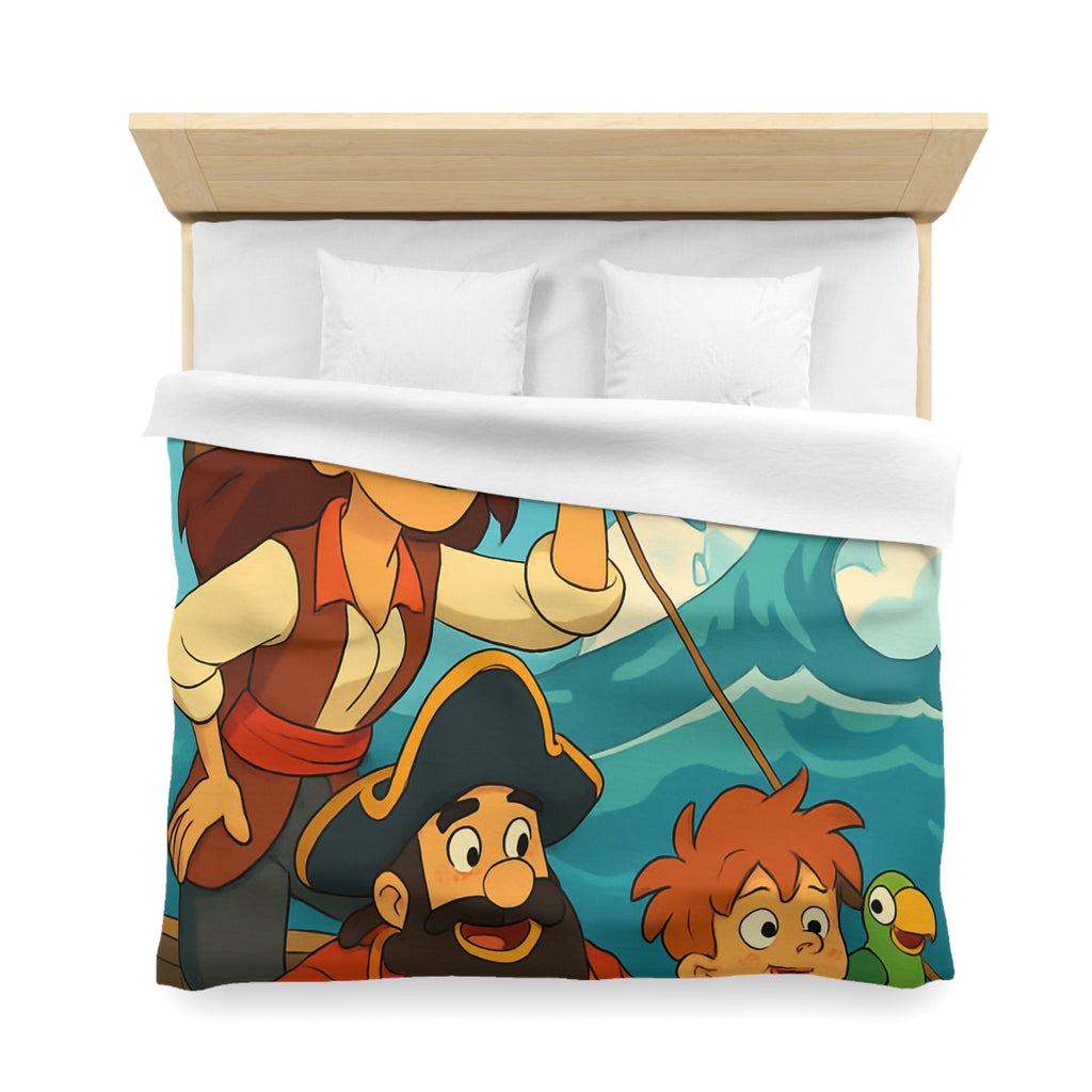 Housse de couette pirate avec poisson doré et personnages aventuriers sur l'océan