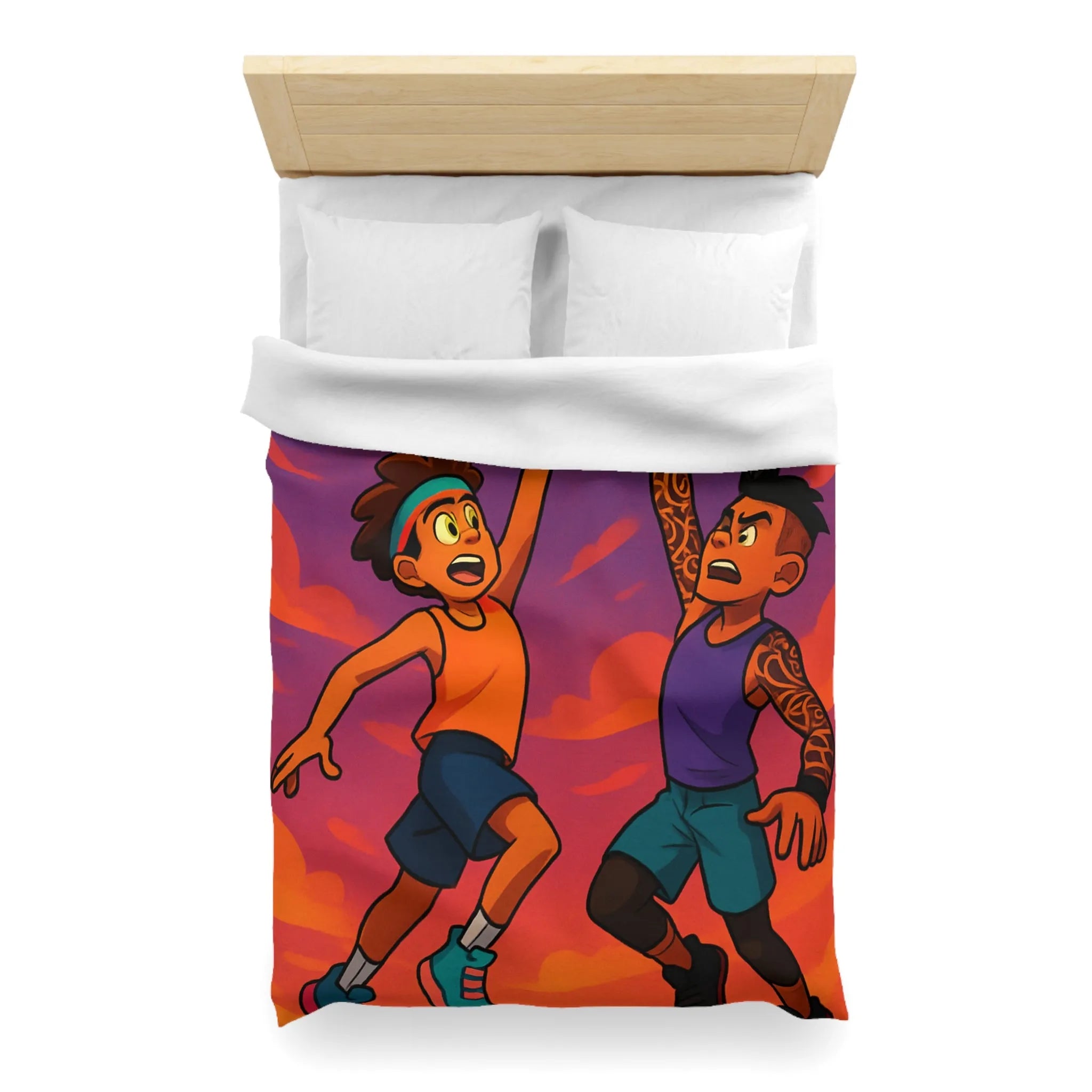 Housse de couette basketball, style dessin animé, coucher de soleil dynamique énergique