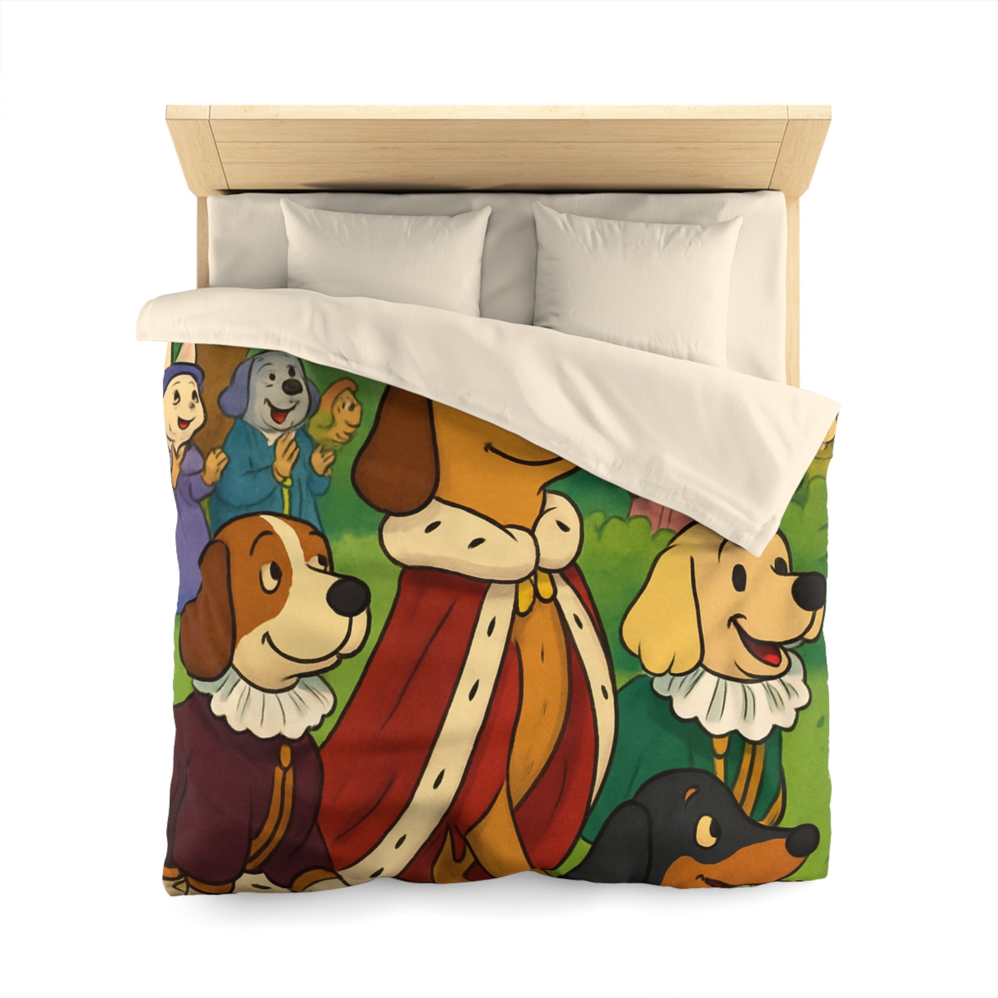 Housse De Couette Pour Enfants Avec Chiens Royaux En Promenade Dans La Forêt Magique