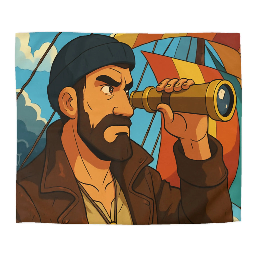 Housse de couette maritime avec explorateur, longue-vue et voiles colorées en mer