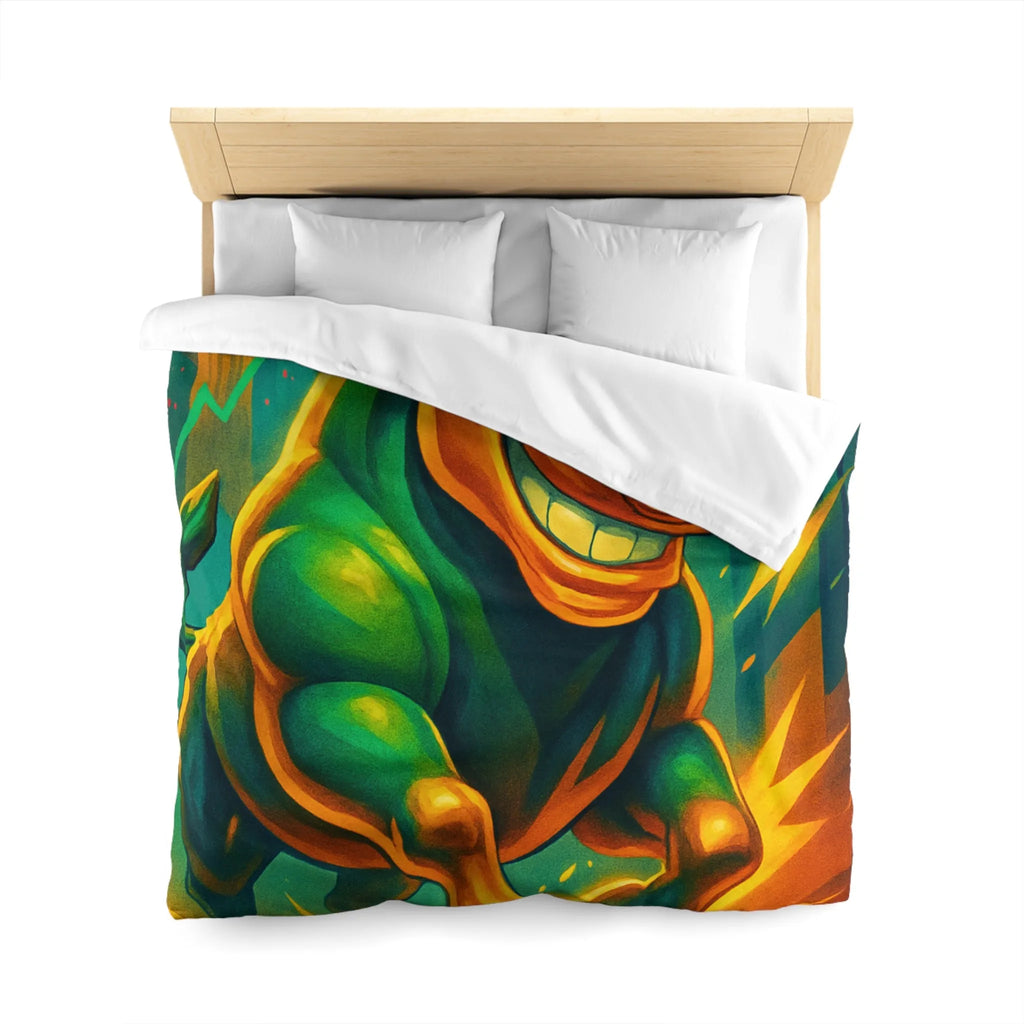 Housse de couette dynamique avec taureau optimiste et flèches de croissance urbaine