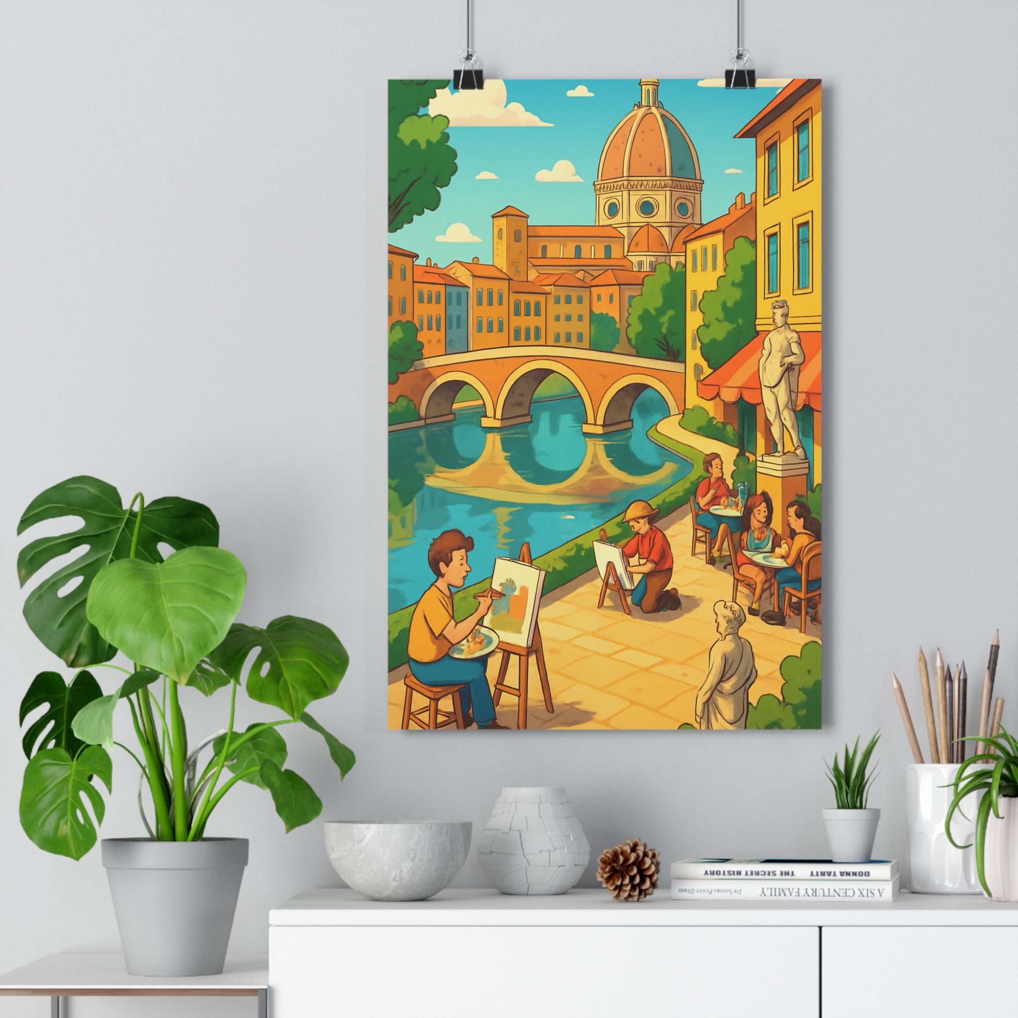 Poster décoratif animé Florence Italie artistique historique coloré bleu vert salon chambre bureau ambiance