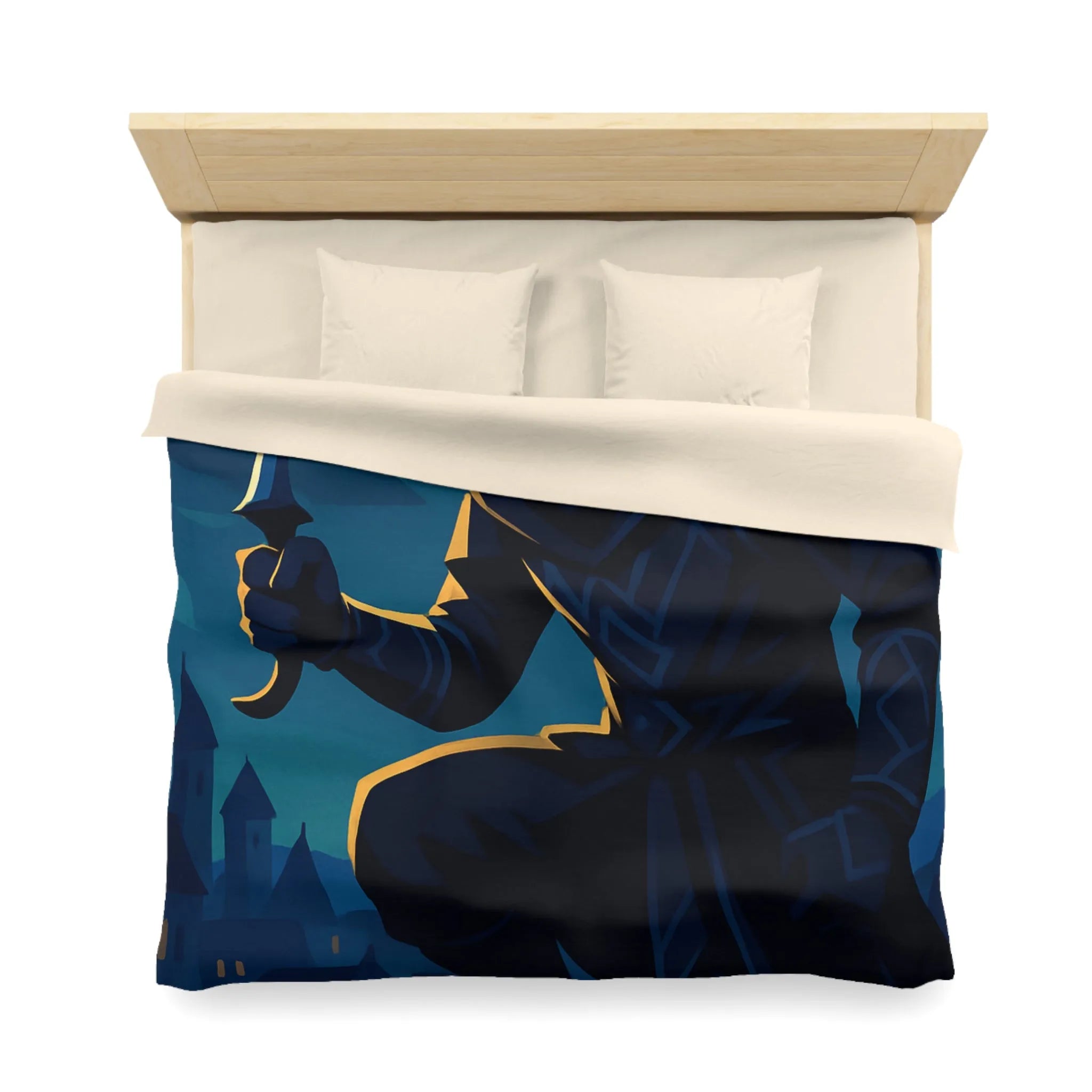 Housse de couette avec silhouette de voleur menaçant sous une pleine lune brillante