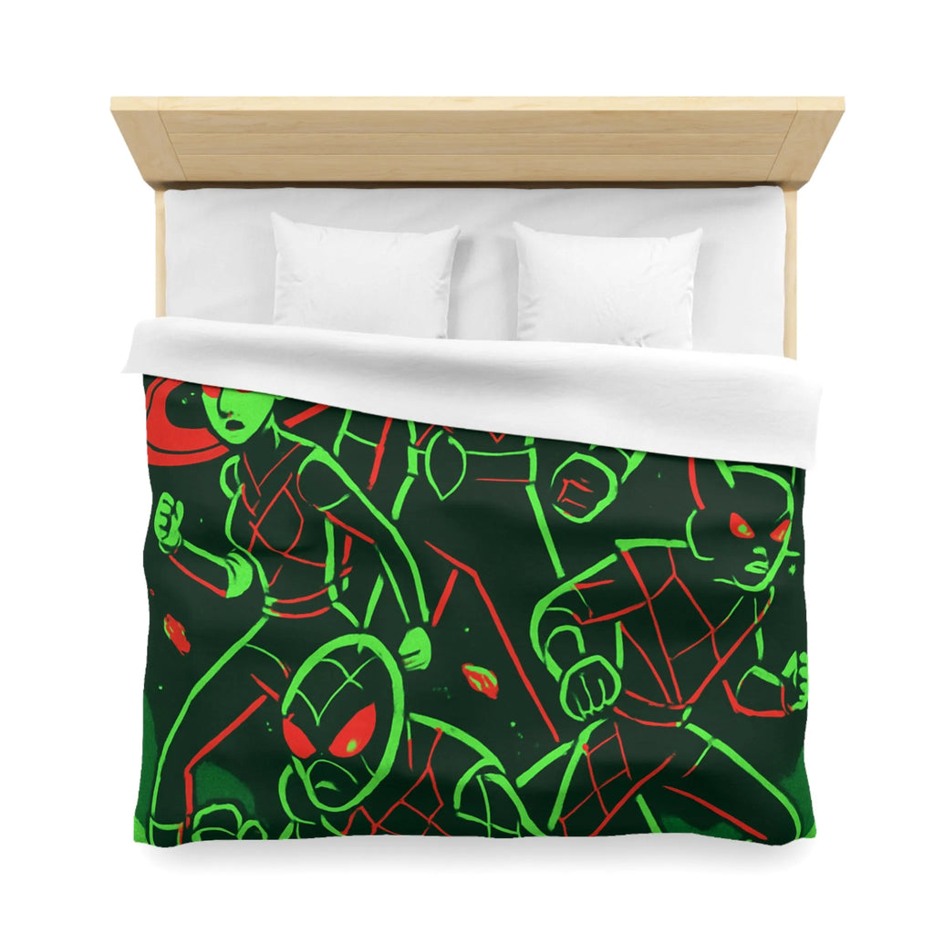 Housse de Couette Espace Vert Fluo Avec Quatre Héros En Pleine Action Rouge Noir
