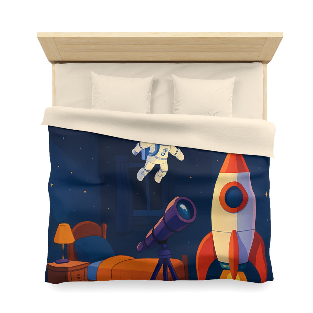 Housse de Couette Spatiale Enfant avec Astronaute Fusée et Planètes Colorées