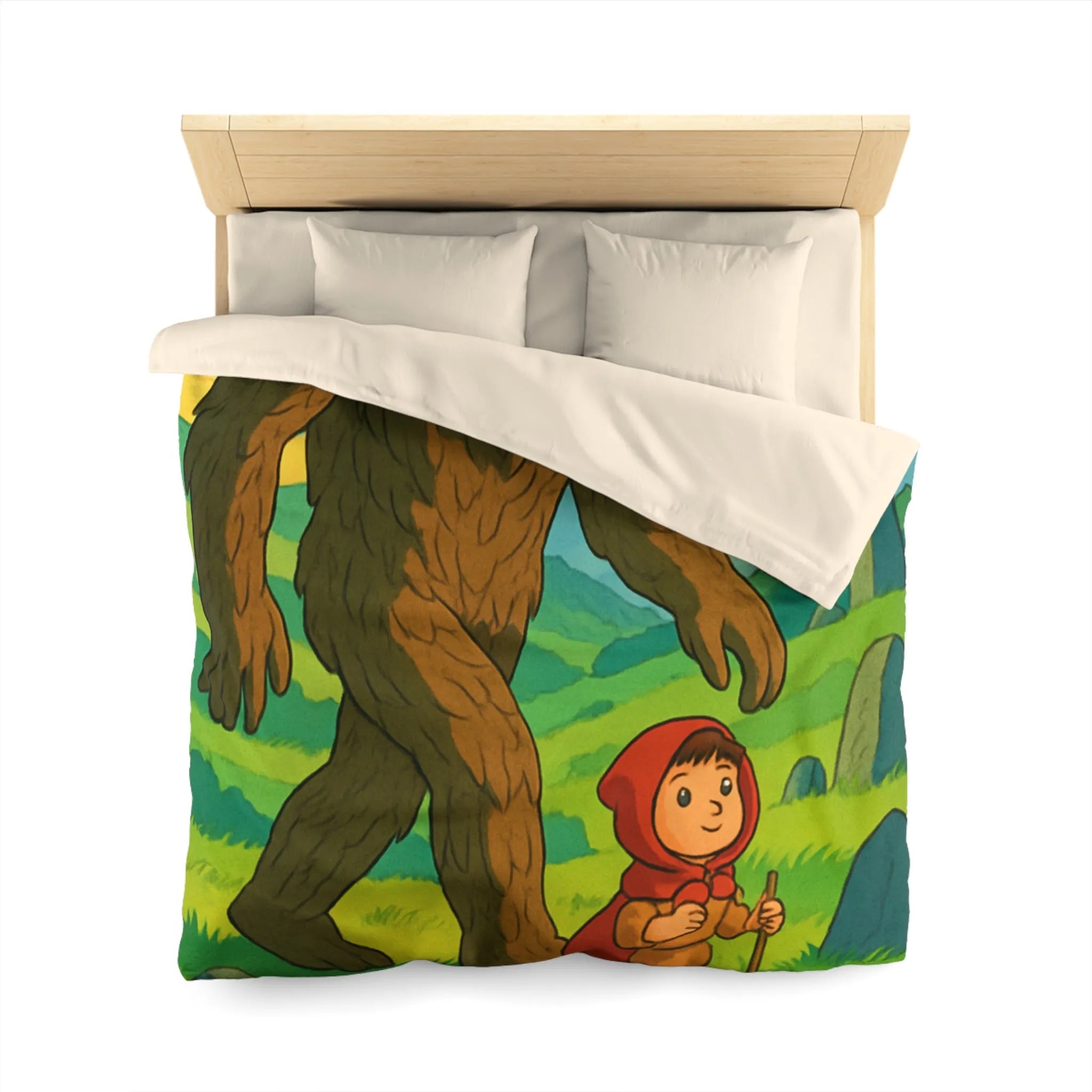Housse de Couette Magique avec Créature Forestière et Enfant à la Cape Rouge