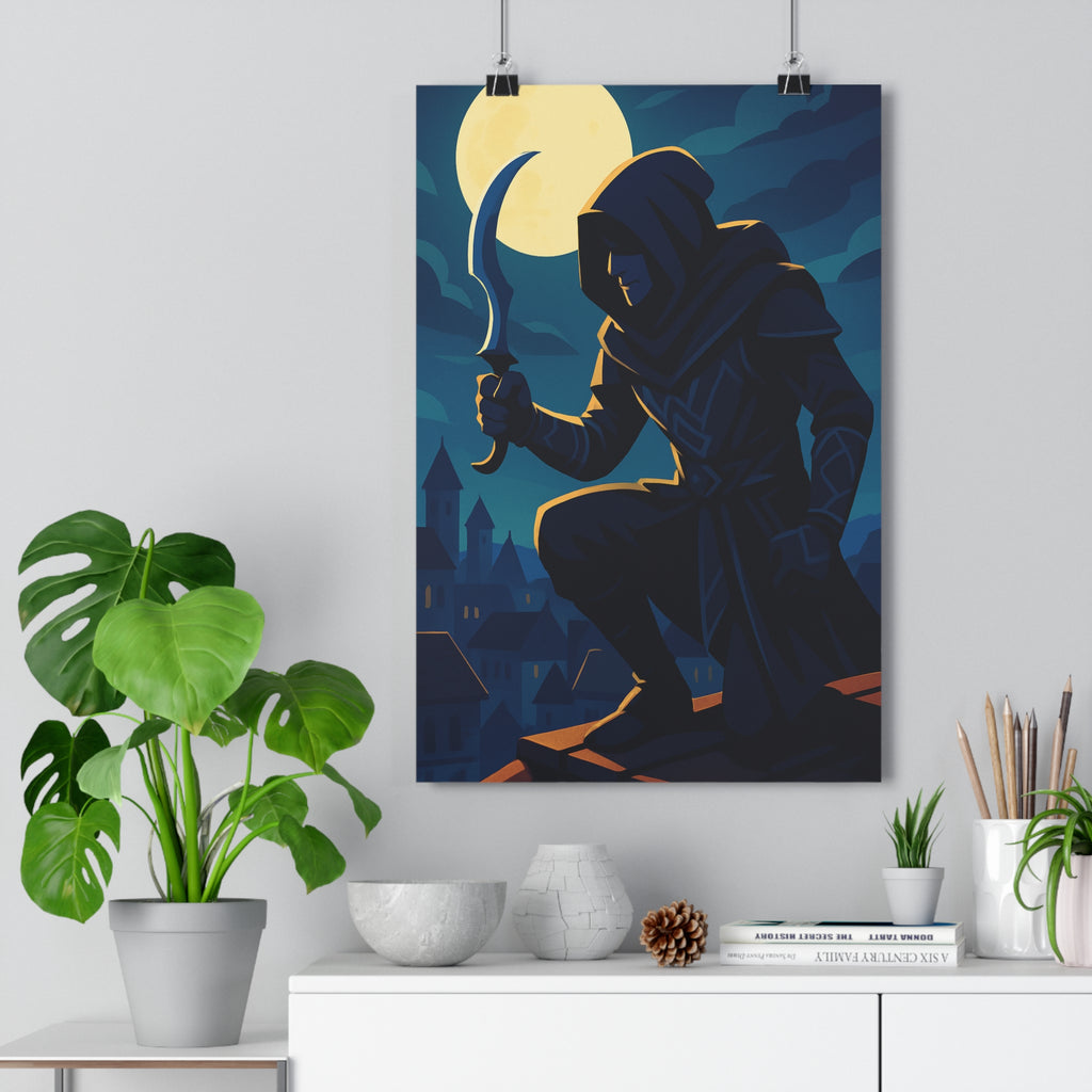 Poster décoratif assassin mystérieux cartoon lune bleu argent noir chambre salon bureau moderne qualité