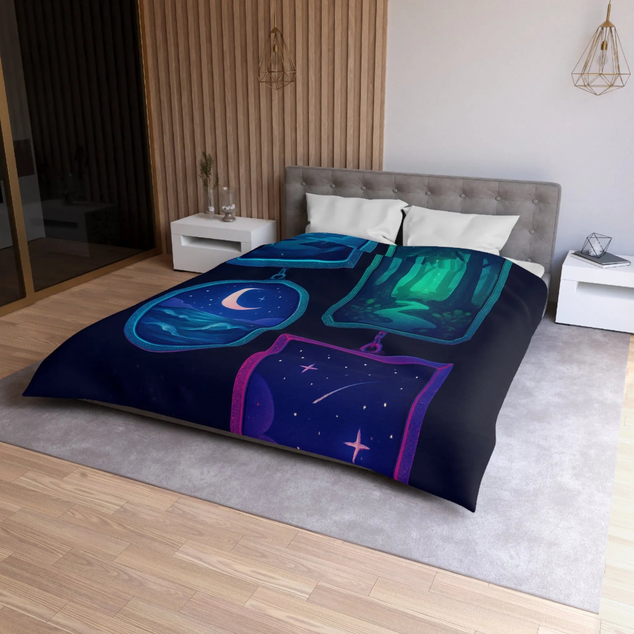 Housse de couette enchanteur avec motifs célestes et paysages rêveurs pour chambres relaxantes