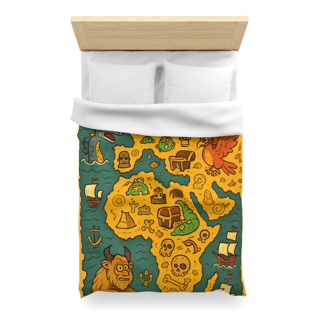 Housse de couette carte imaginaire avec dragons, dinosaures et trésors pour enfants aventuriers