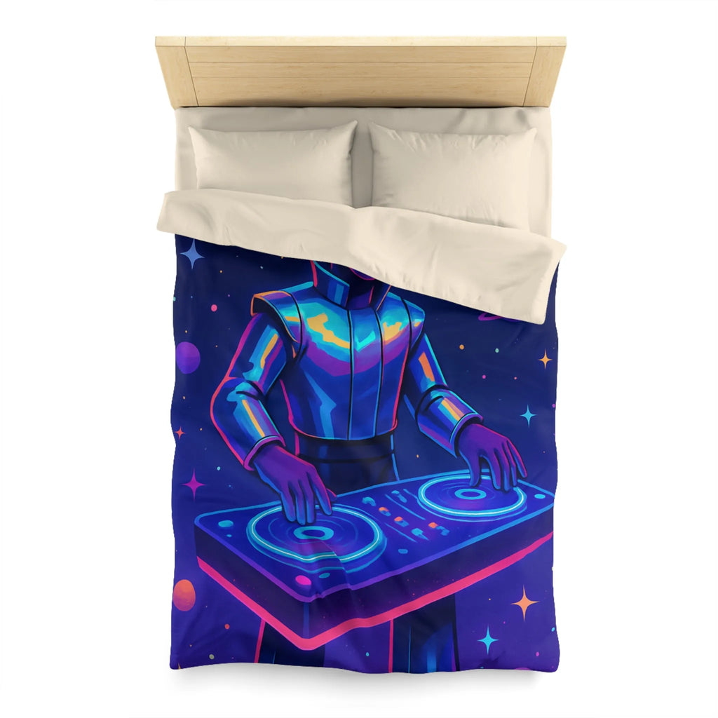 Housse de couette DJ futuriste avec planètes et éclat de néon dans l'espace