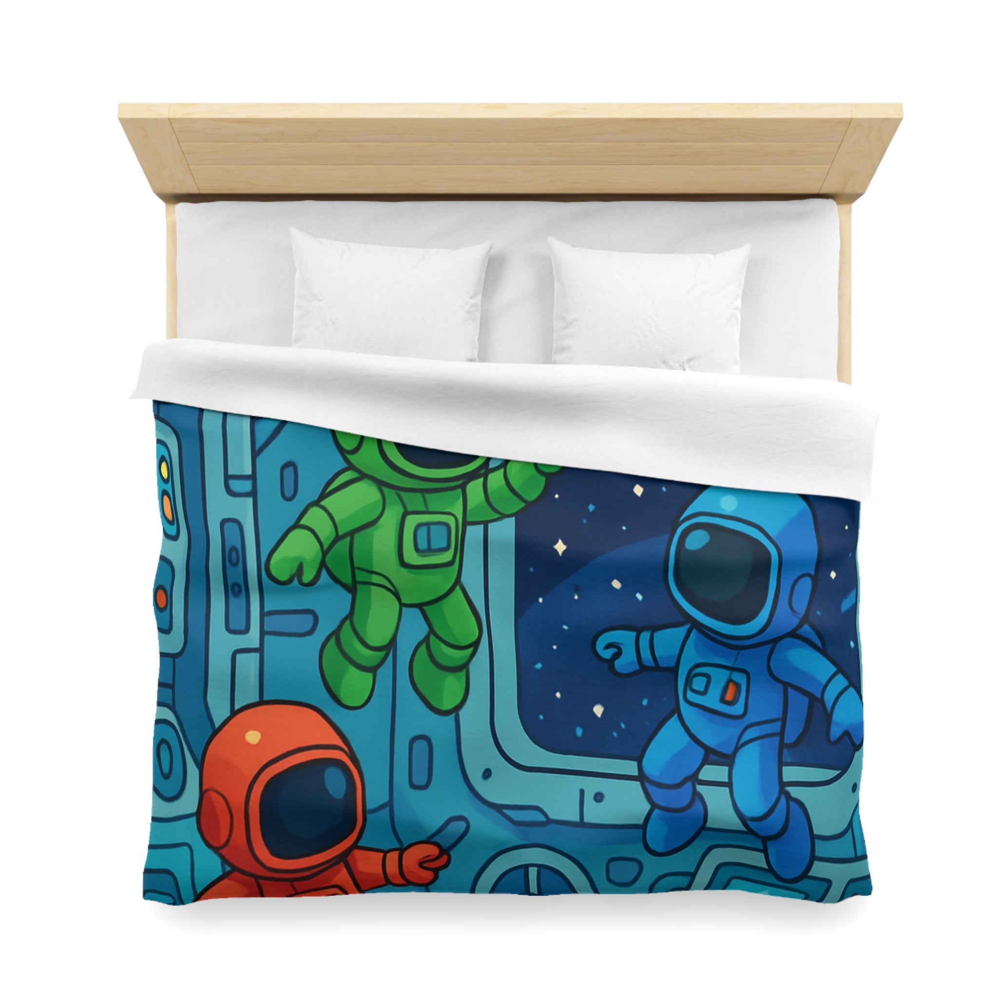 Quatre Astronautes Colorés Flottant Joyeusement Dans Une Station Spatiale Avec Vue Sur Étoiles