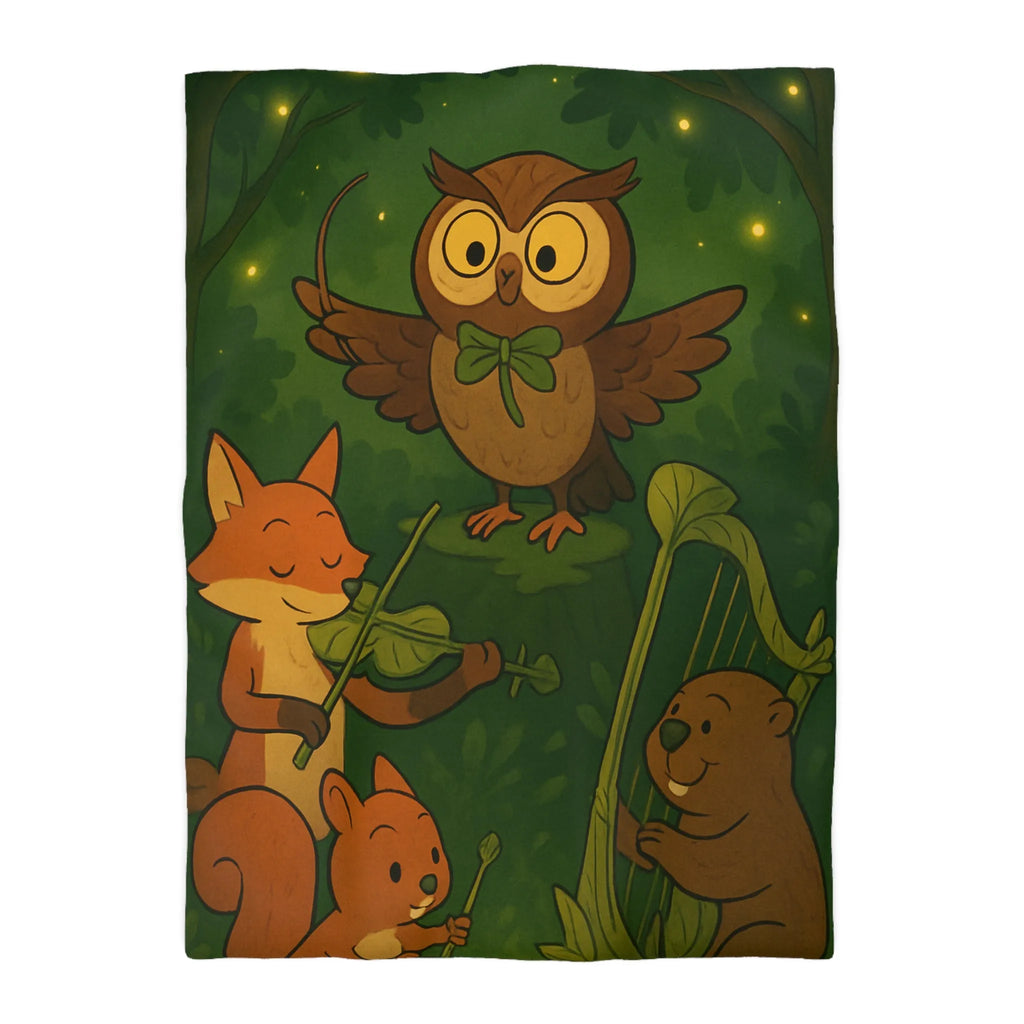 Housse de Couette Douce Forêt Animaux Musiciens Nuit Magique Enfants Nature Verte