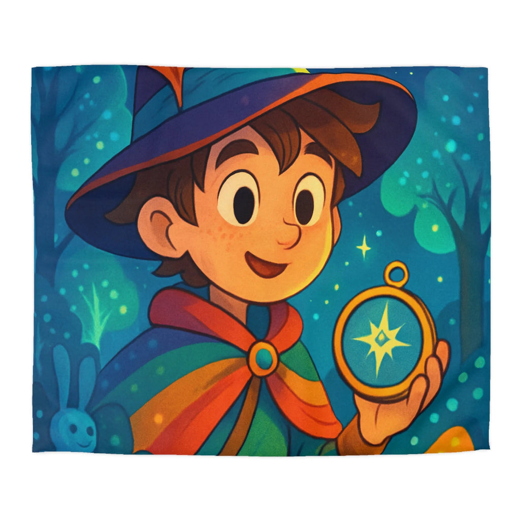 Housse de Couette Enfant Fantasy avec Sorcier et Dragon dans Forêt Enchantée Étoilée