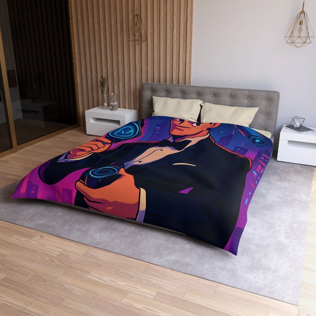 Housse de couette élégante avec illustration moderne et futuriste d'espion mystérieux