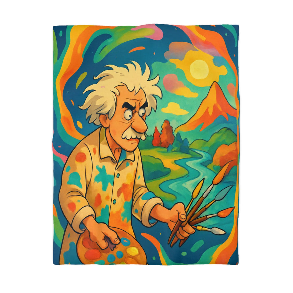 Housse de couette artistique avec peintre et paysage vibrant aux couleurs éclatantes