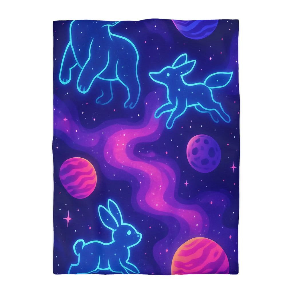 Housse de Couette Étoilée Animaux Néon Cosmiques pour Atmosphère Surnaturelle et Apaisante