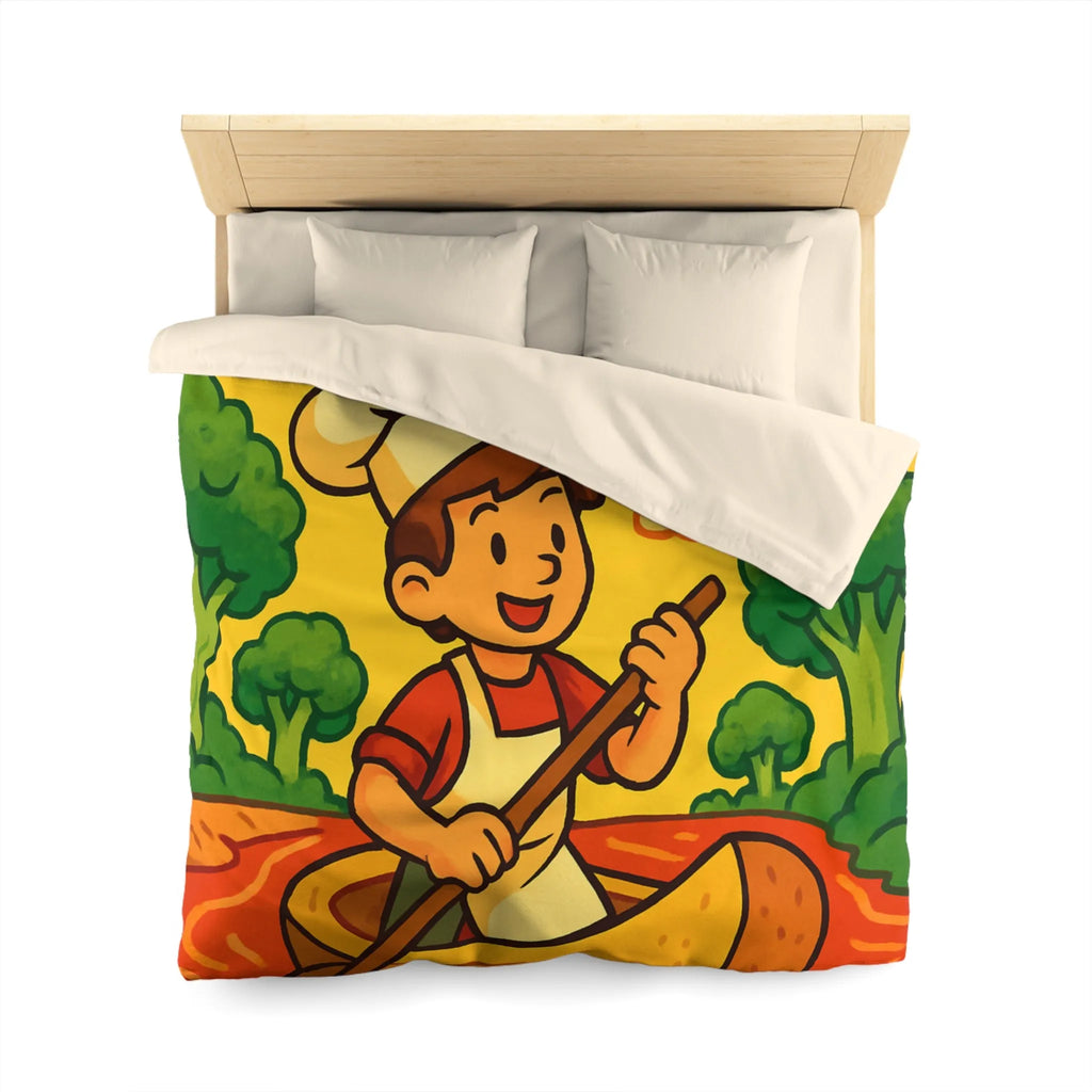 Housse de Couette Chef Enfant Naviguant en Barque sur Rivière Orange Ludique et Colorée