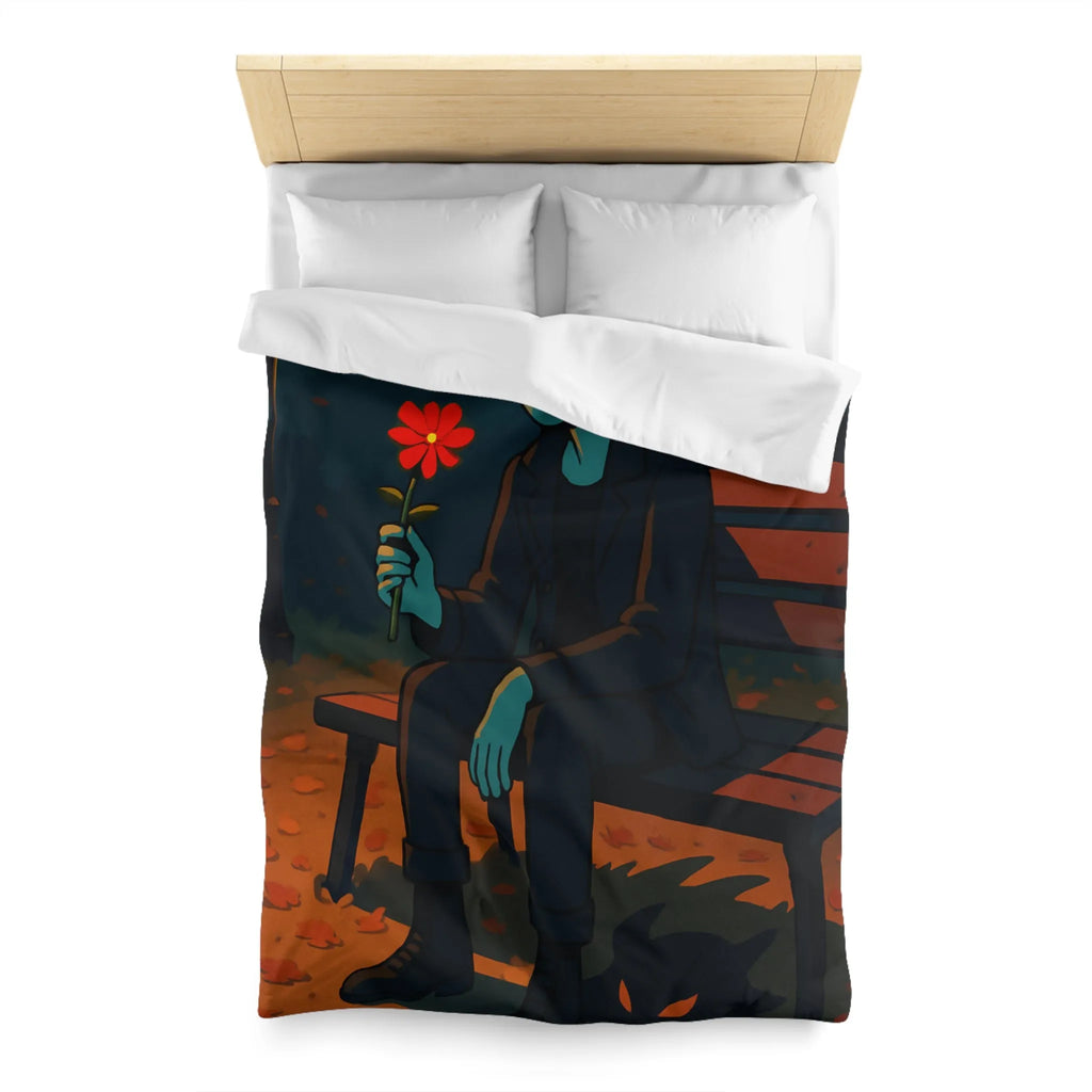 Housse de couette de parc nocturne mystérieux avec personnage sombre aux yeux lumineux