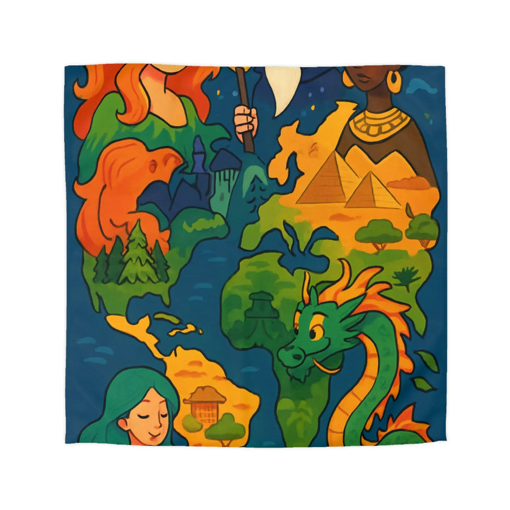 Housse de couette colorée et magique avec motifs de mythes de différentes cultures
