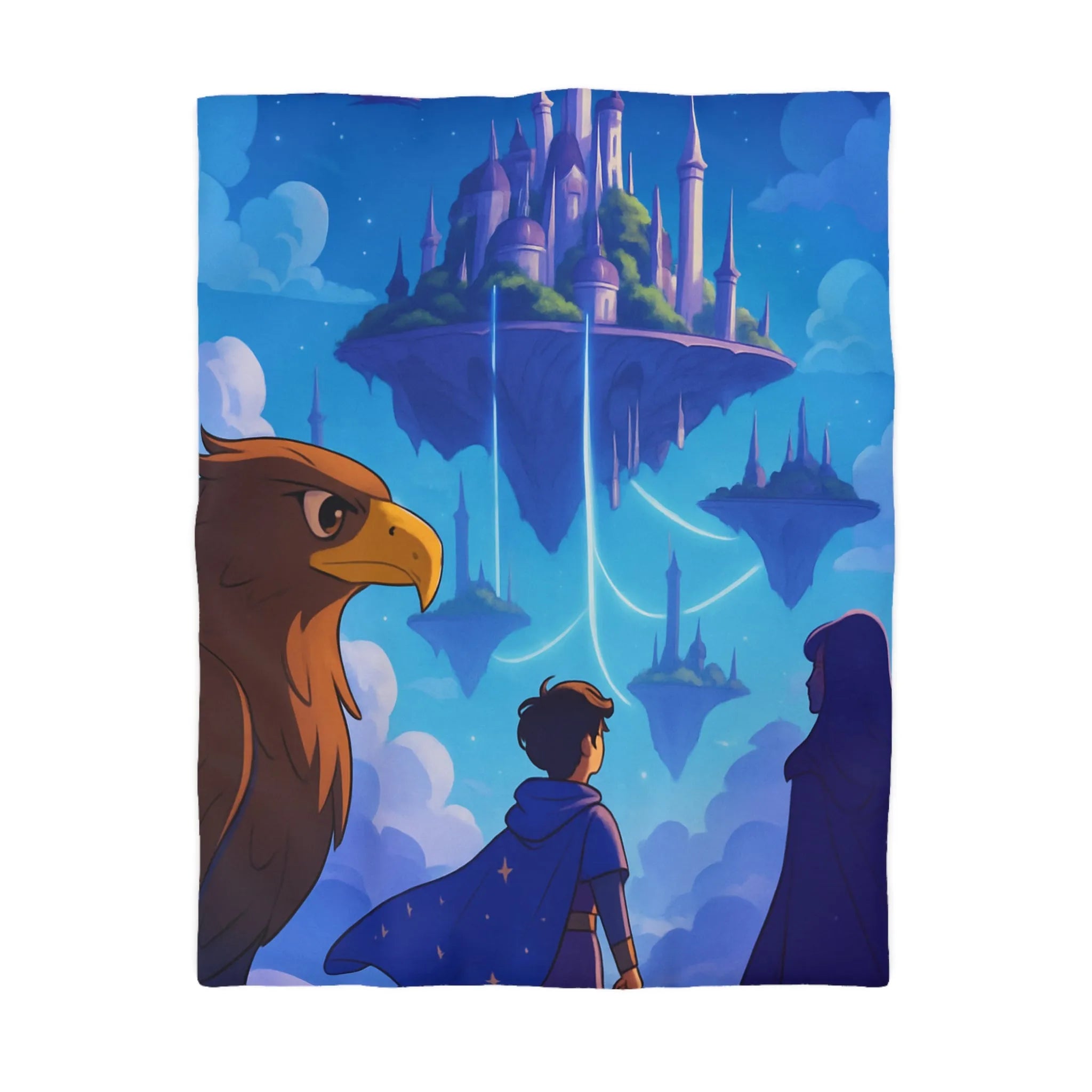 Épopée magique avec château flottant, ciel étoilé et créatures fabuleuses enchante une pièce
