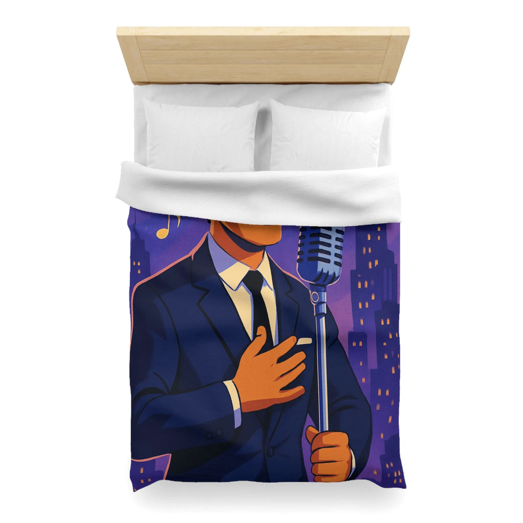 Housse de Couette Élégante pour Amoureux de Musique avec Chanteur et Micro Vintage
