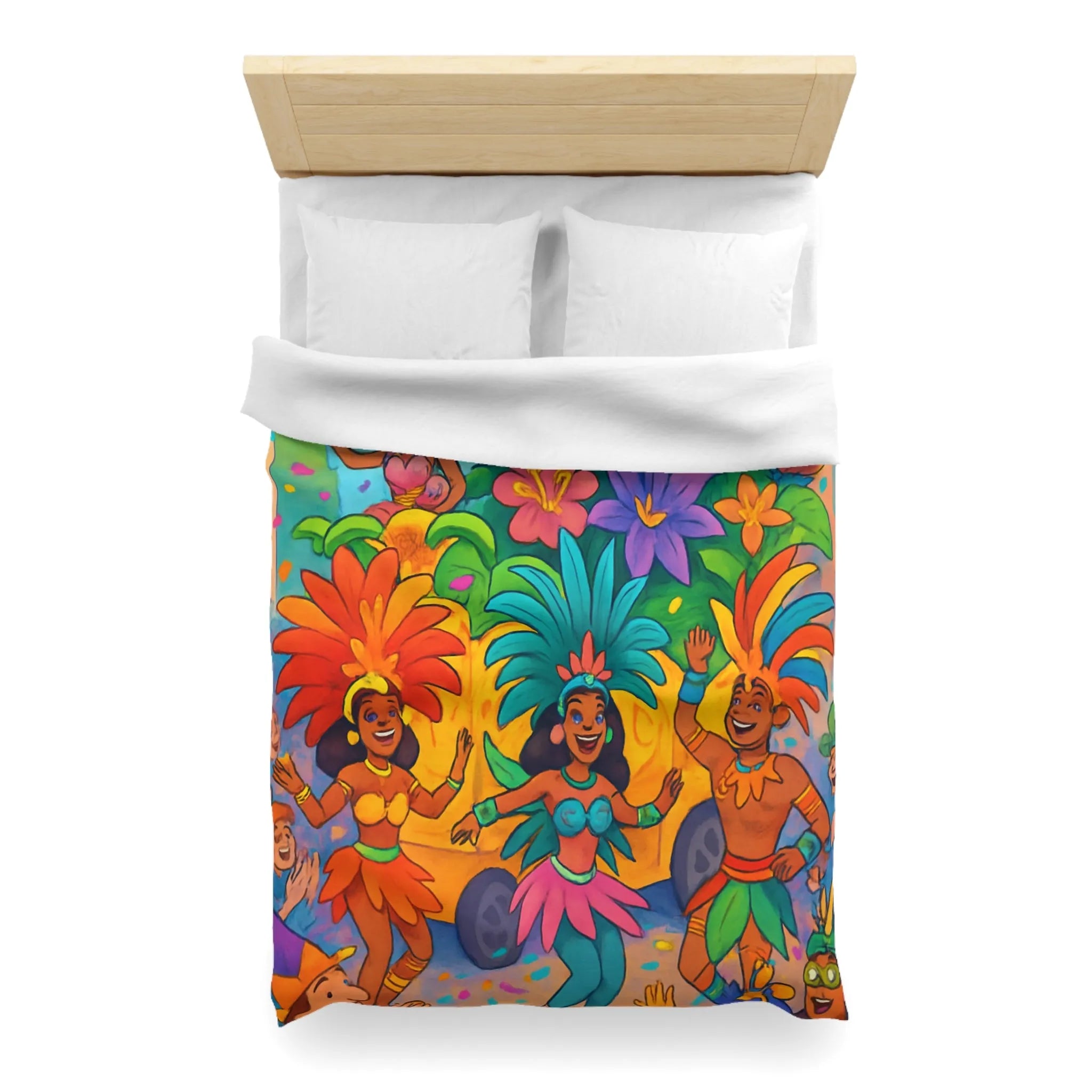 Housse de couette colorée avec danseurs et fleurs inspirée d'un carnaval tropical festif