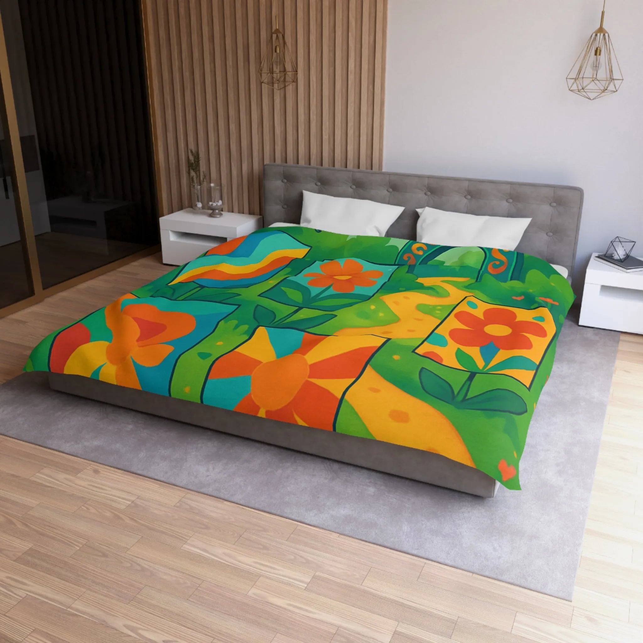 Housse de couette colorée avec fleurs et papillons pour chambre moderne et vivante