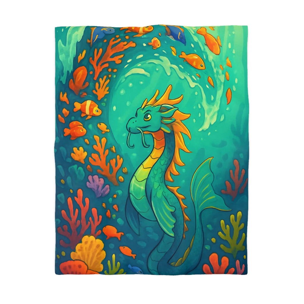 Housse de couette avec dragon marin et poissons dans des eaux colorées vibrantes