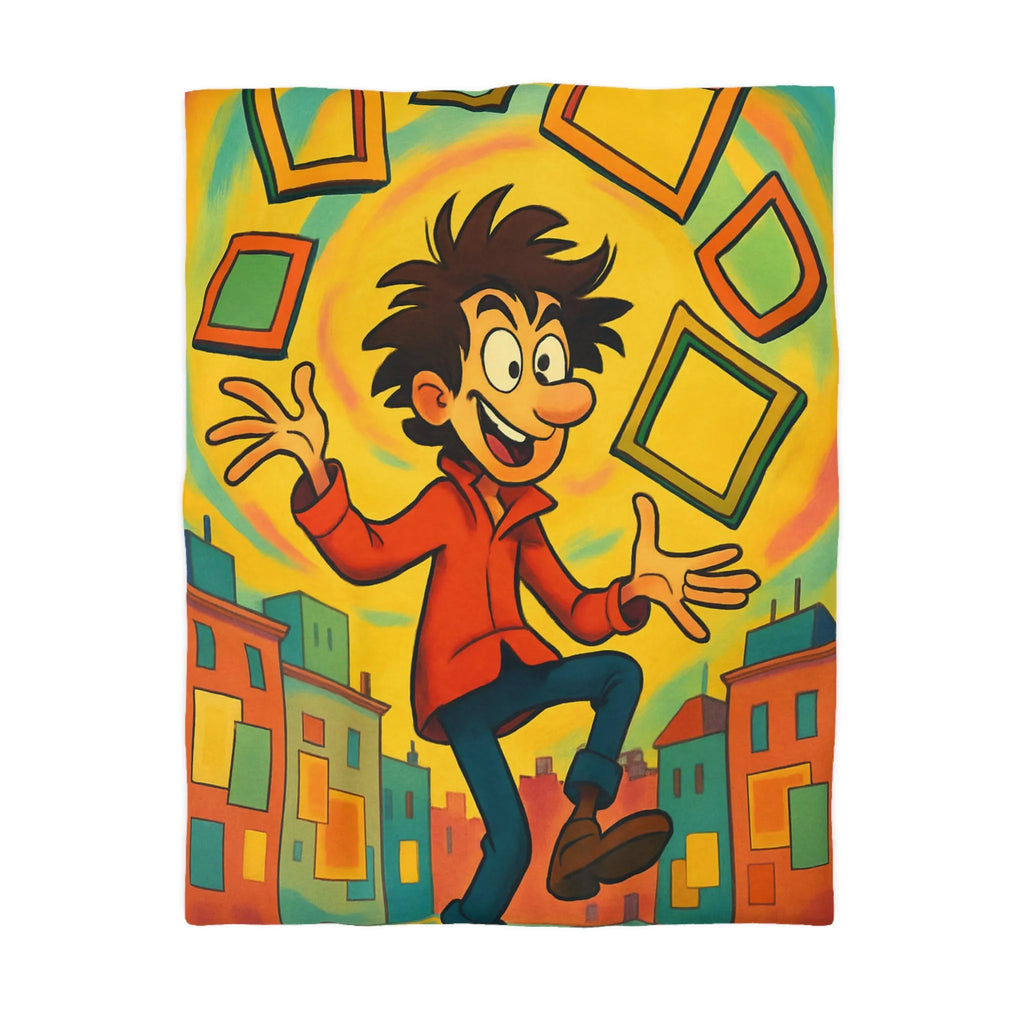 Housse de Couette Dynamique avec Illustration d'Énergie Vibrante et Cadres Géométriques Colorés