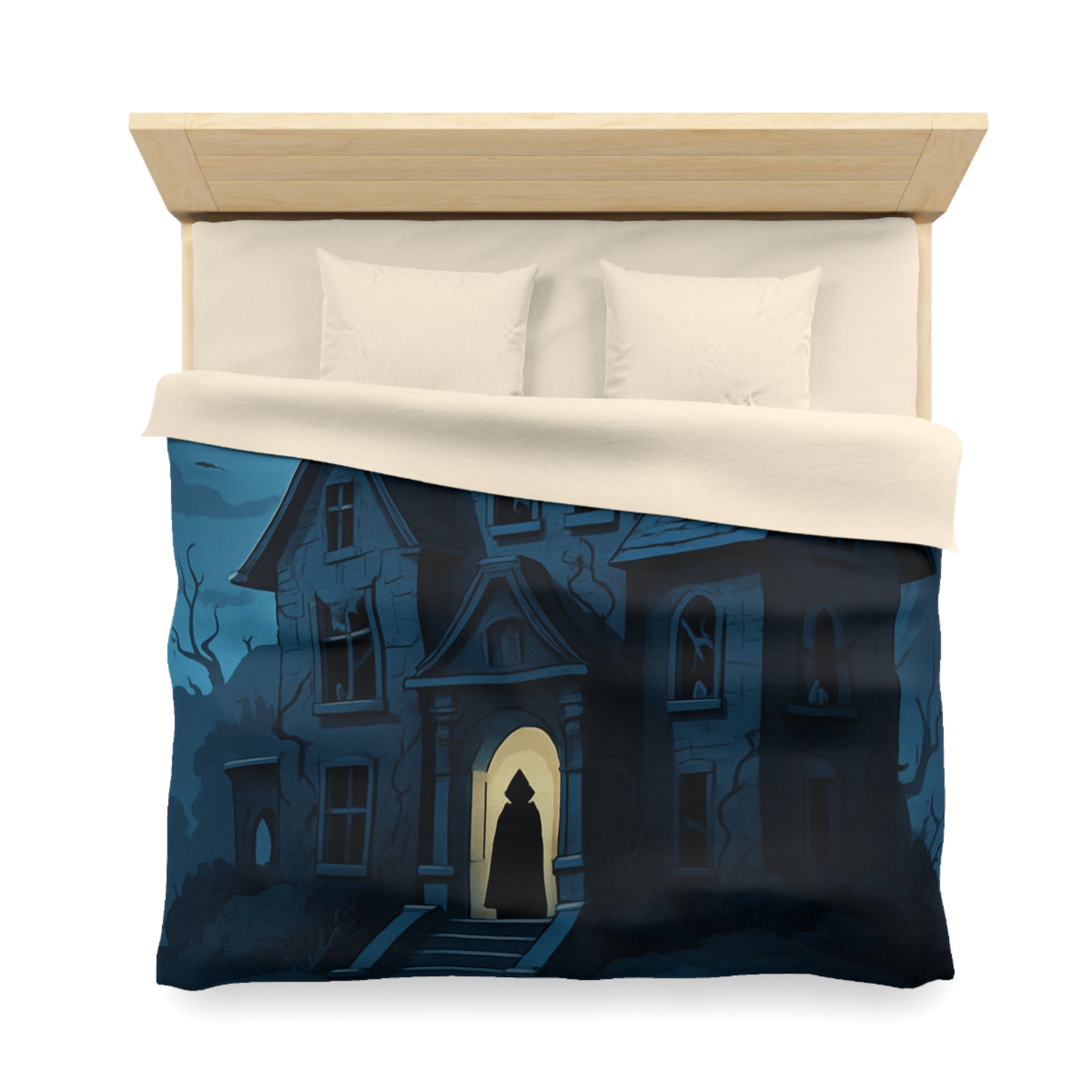 Housse de couette mystérieuse avec manoir gothique sous la pleine lune effrayante