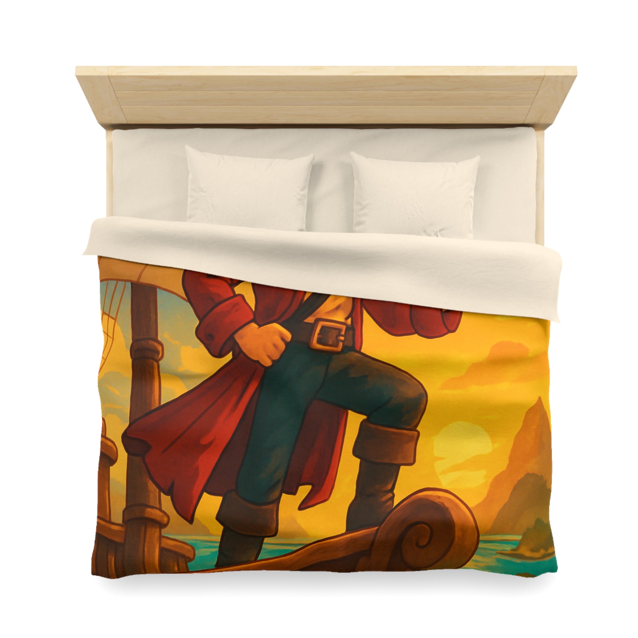 Housse de Couette Pirate Aventurier sur Bateau en Mer au Coucher du Soleil