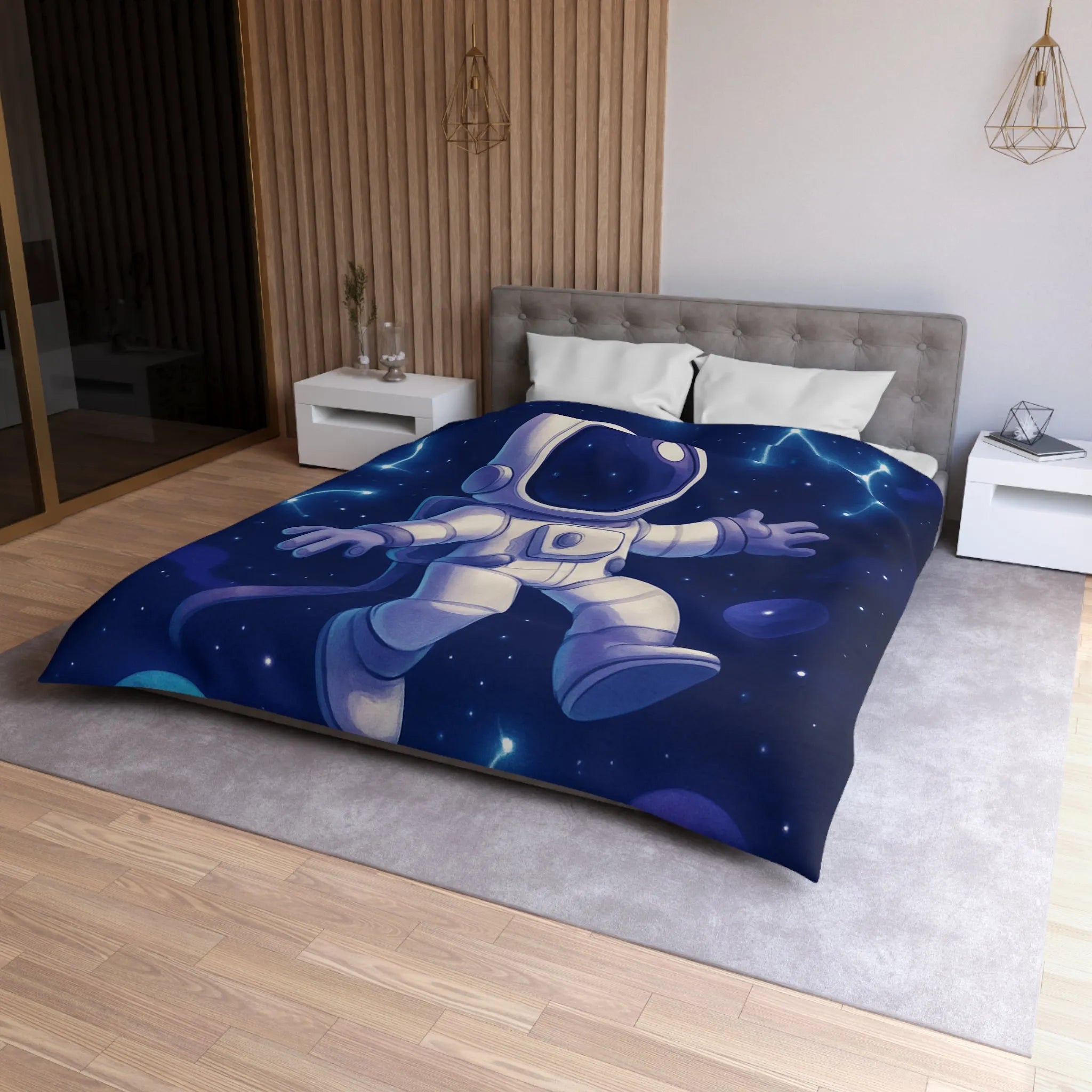 Housse de Couette Astronaute en Espace Étoilé avec Constellations et Planètes Colorées