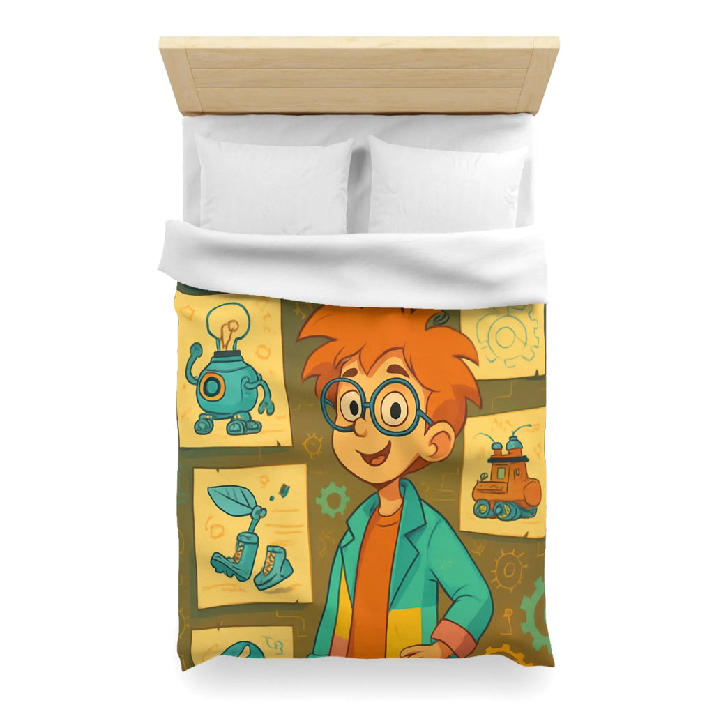 Housse de couette enfant motifs inventeur créatif pour chambre ludique et colorée