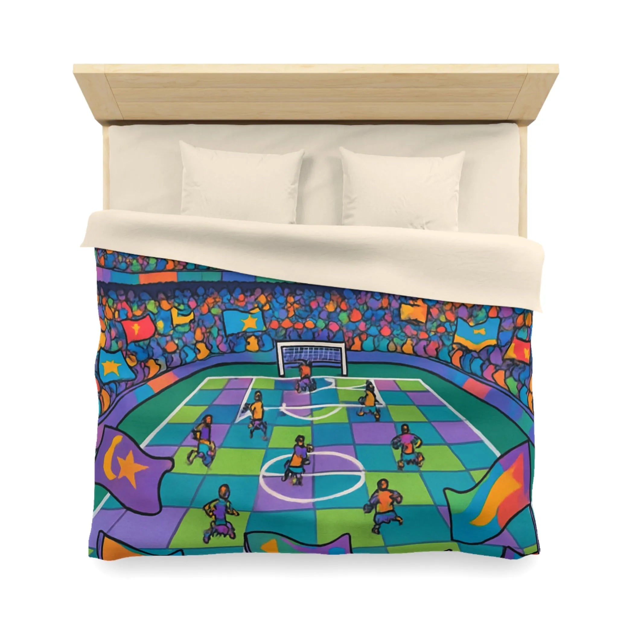 Housse de couette colorée avec motif de stade de football sous ciel étoilé