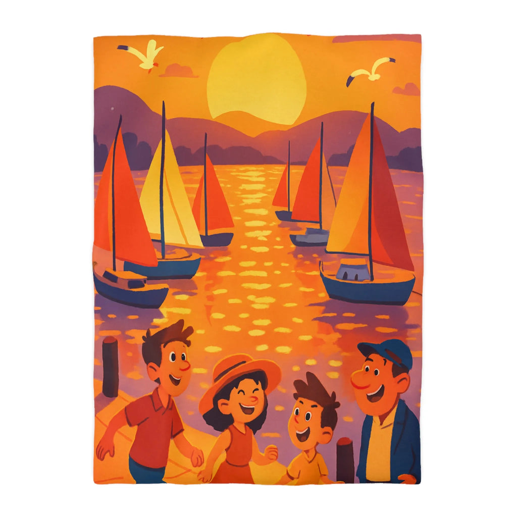 Housse de couette colorée avec bateau et coucher de soleil pour ambiance joyeuse