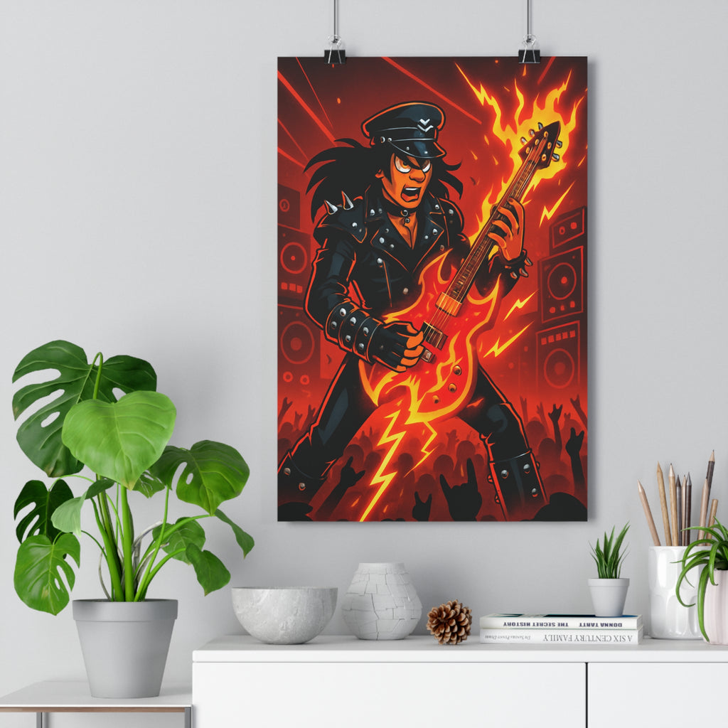 Poster décoratif dynamique rouge orange cartoon énergique musique chambre studio moderne vibrant 30x46 ambiance