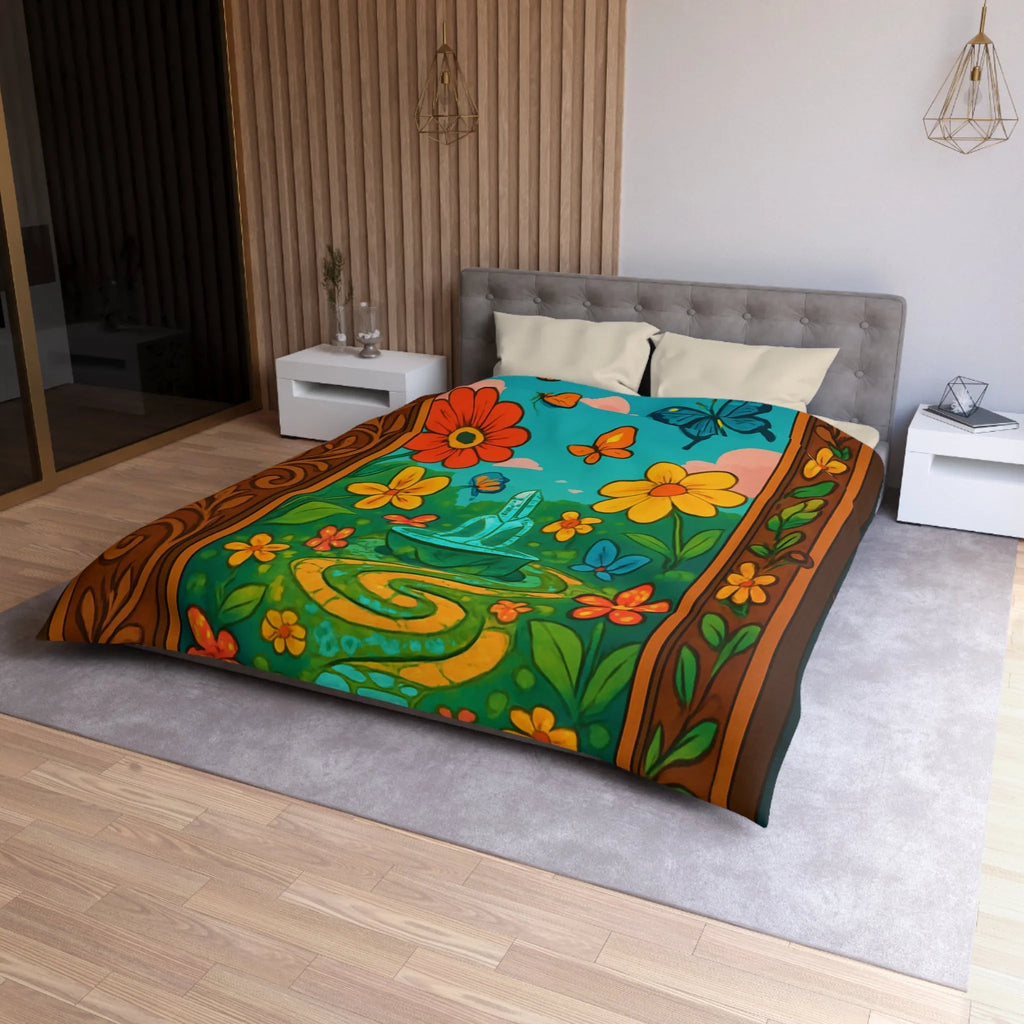 Housse de couette colorée avec papillons et fleurs dans un jardin enchanté vibrant