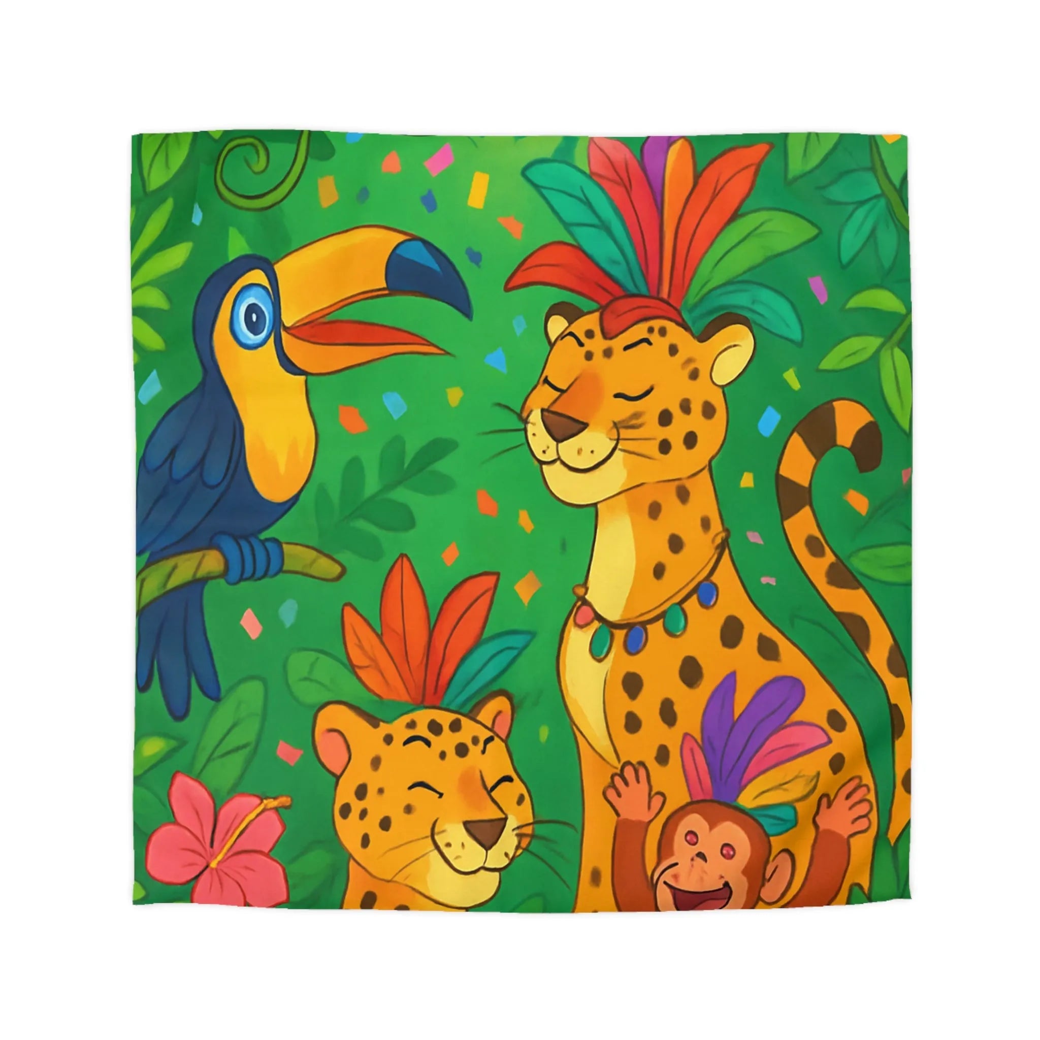 Housse de couette colorée avec animaux exotiques, motif jungle joyeux pour chambre enfant