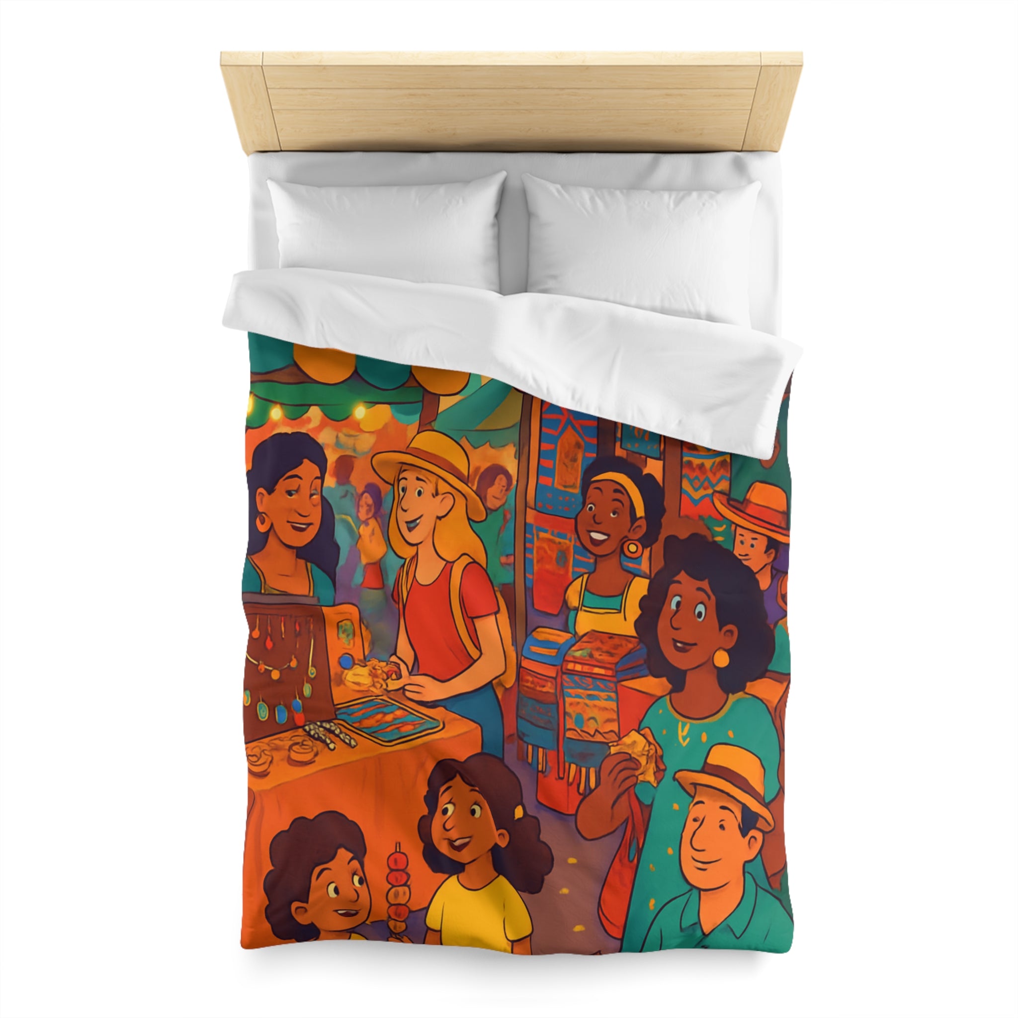 Housse de couette pour enfants avec design marché coloré de nuit animé et festif