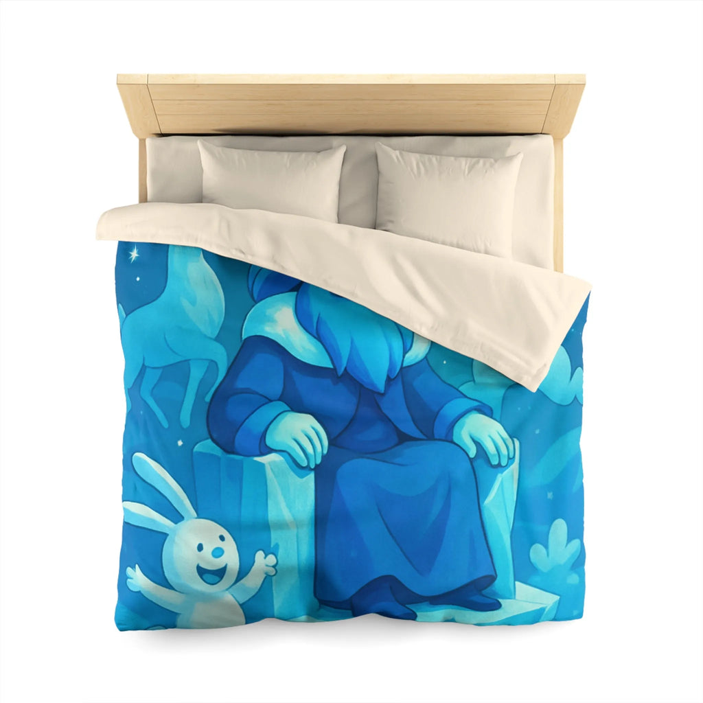 Housse de couette bleue roi de glace avec animaux et aurore boréale hivernale festive