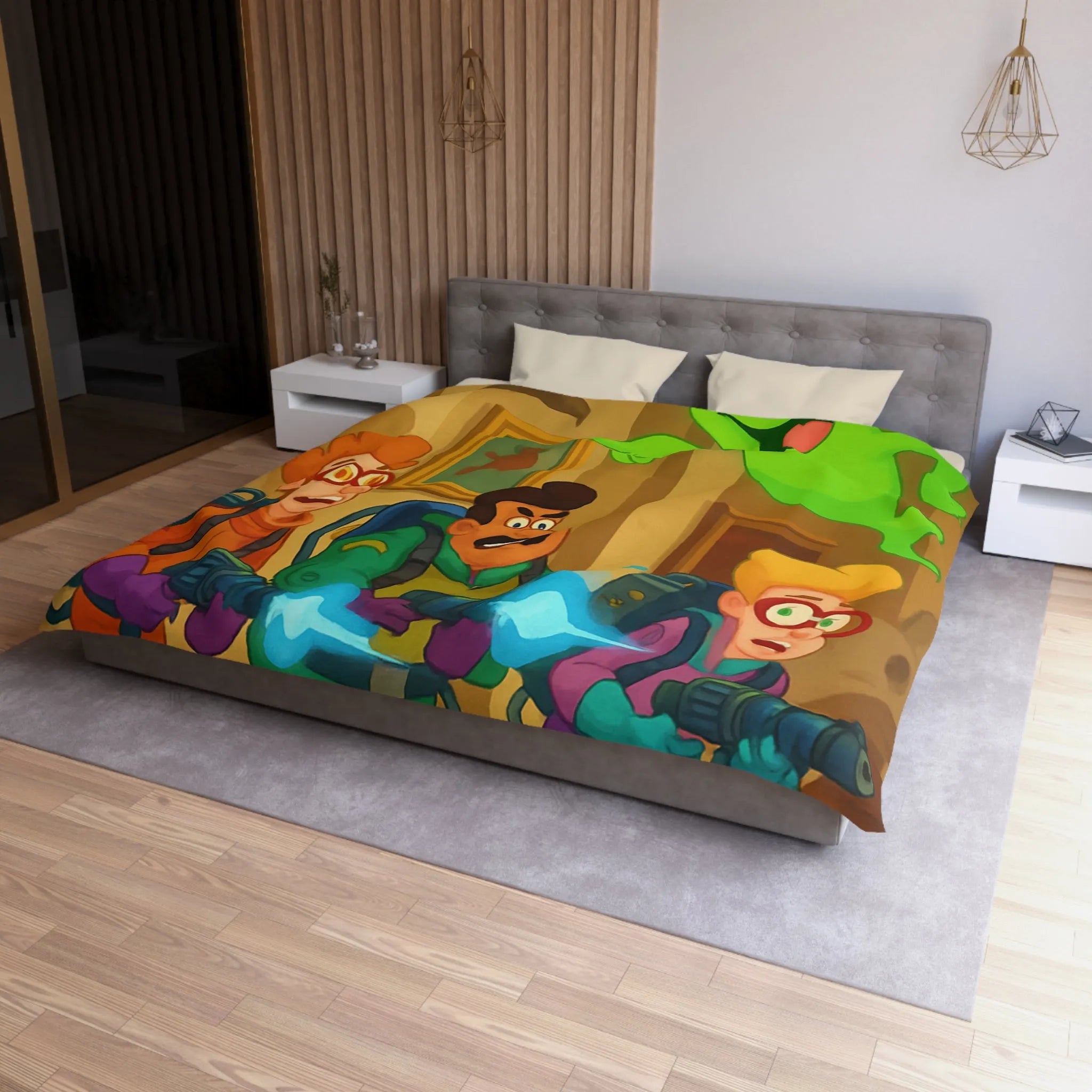 Housse de couette colorée avec chasseurs de fantômes et ambiance amusante de musée